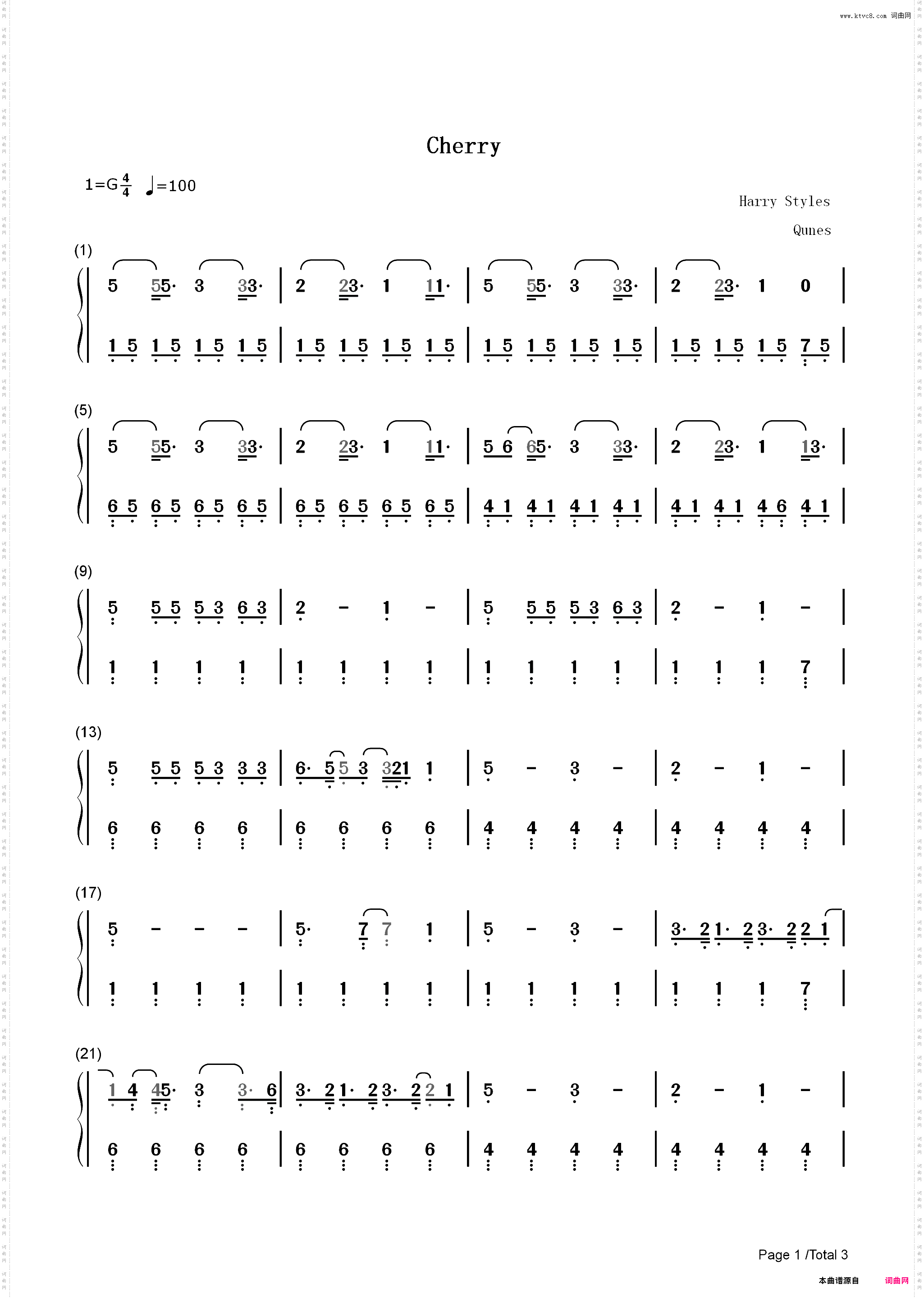 Cherry-Harry Styles_简谱版