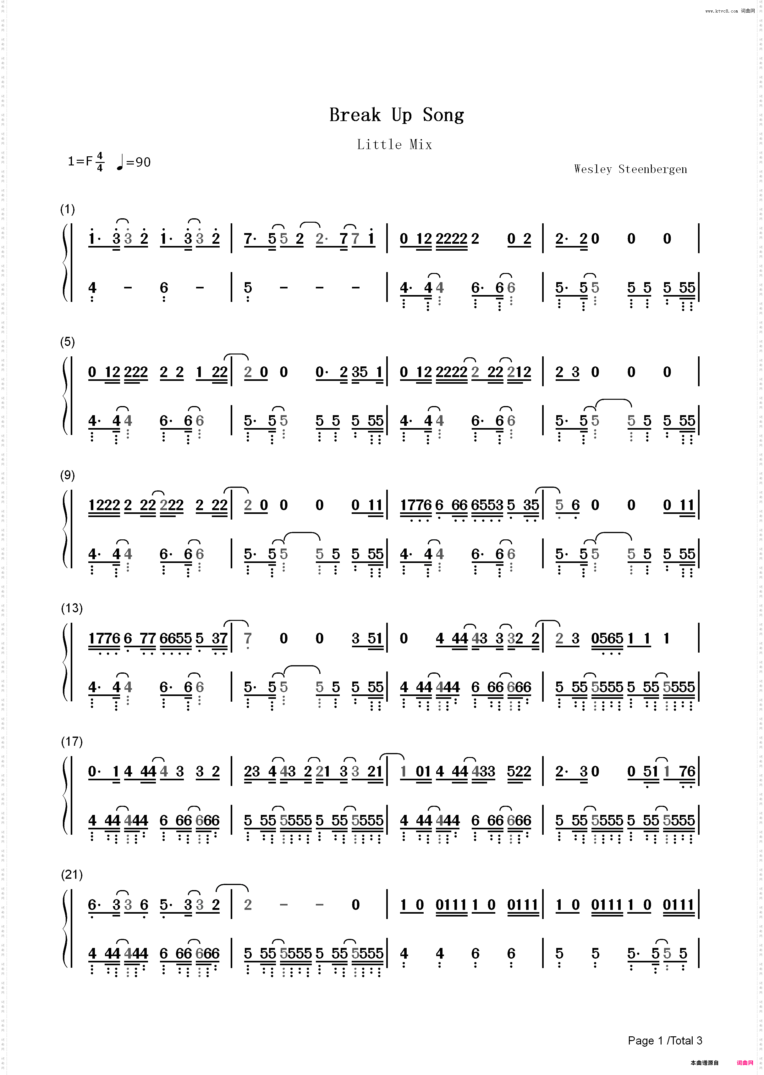 Break Up Song-Little Mix_简谱版