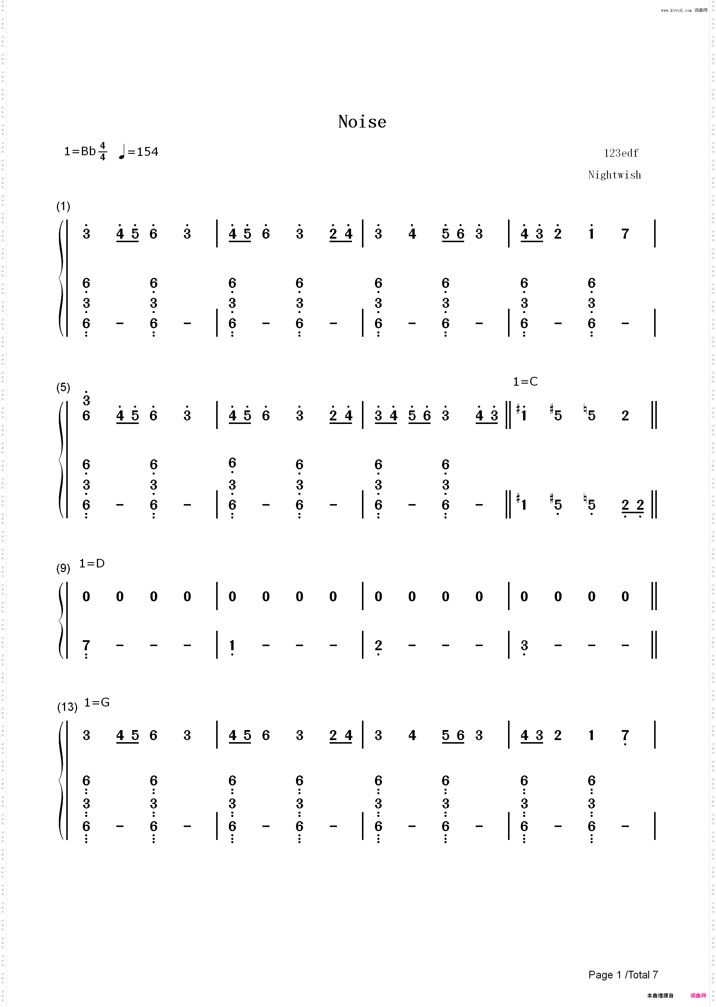 Noise-Nightwish_简谱版