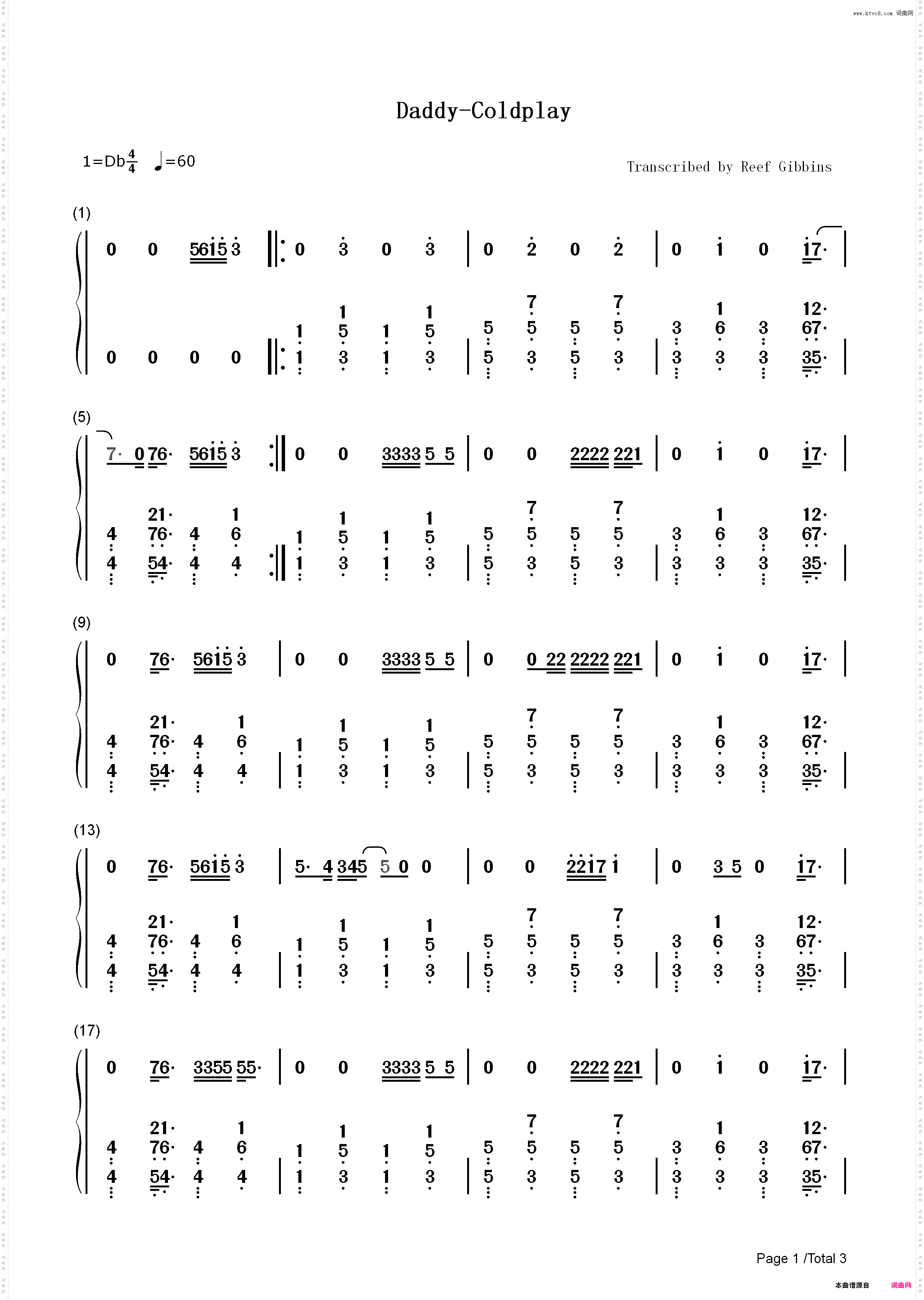 Daddy-Coldplay_简谱版