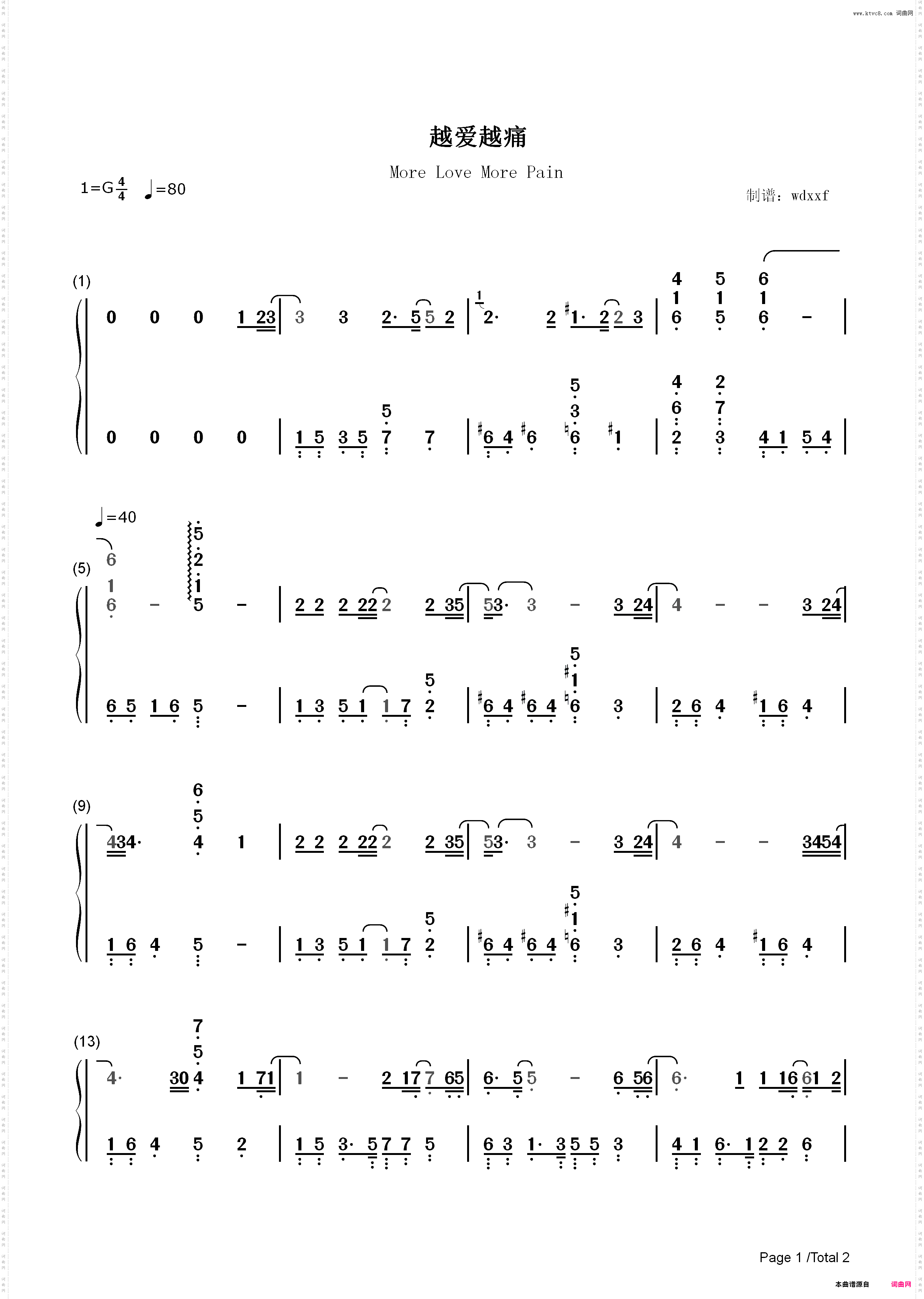越爱越痛-爱超越天际片头曲_简谱版