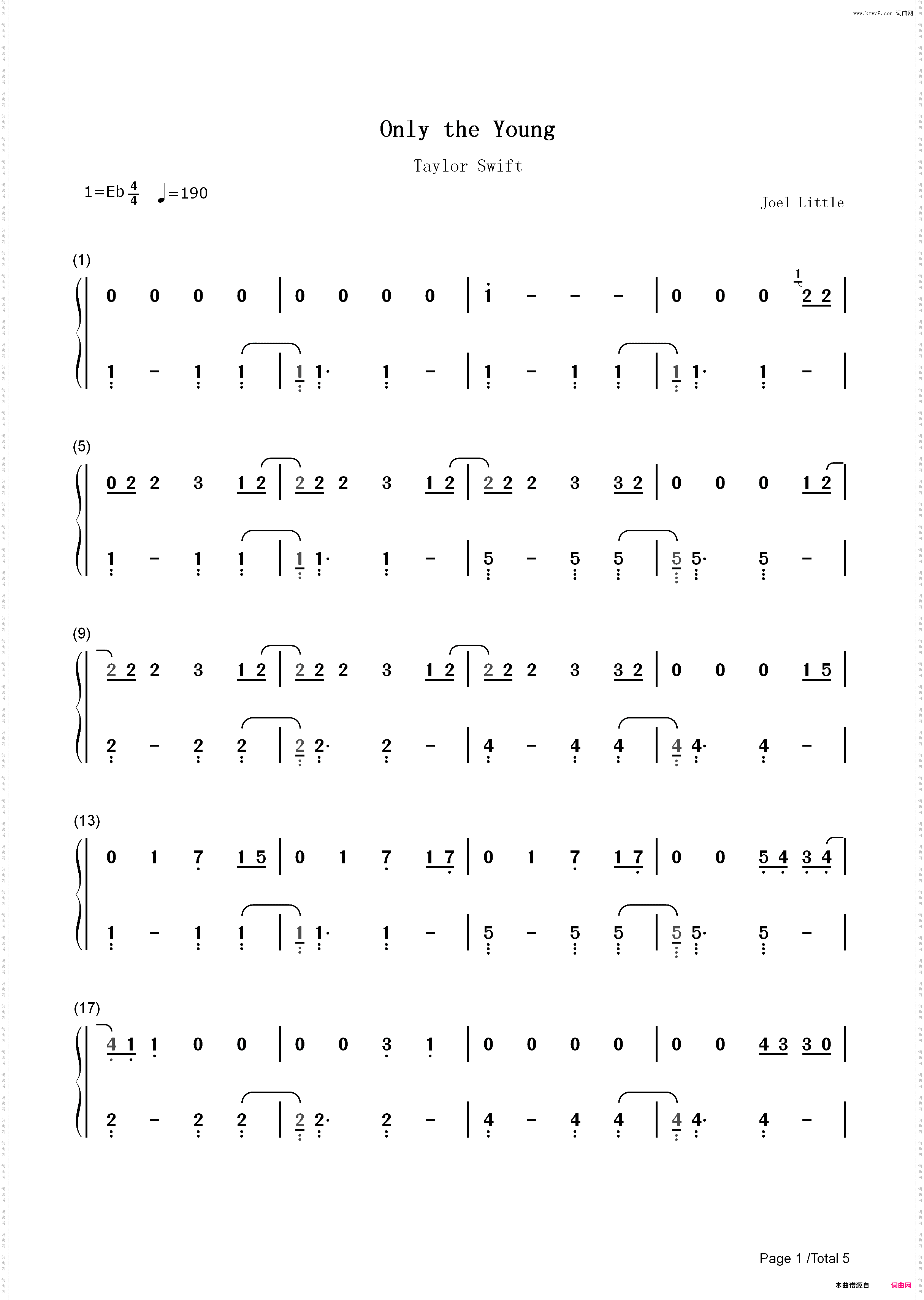 Only the Young-美国甜心小姐宣传曲_简谱版