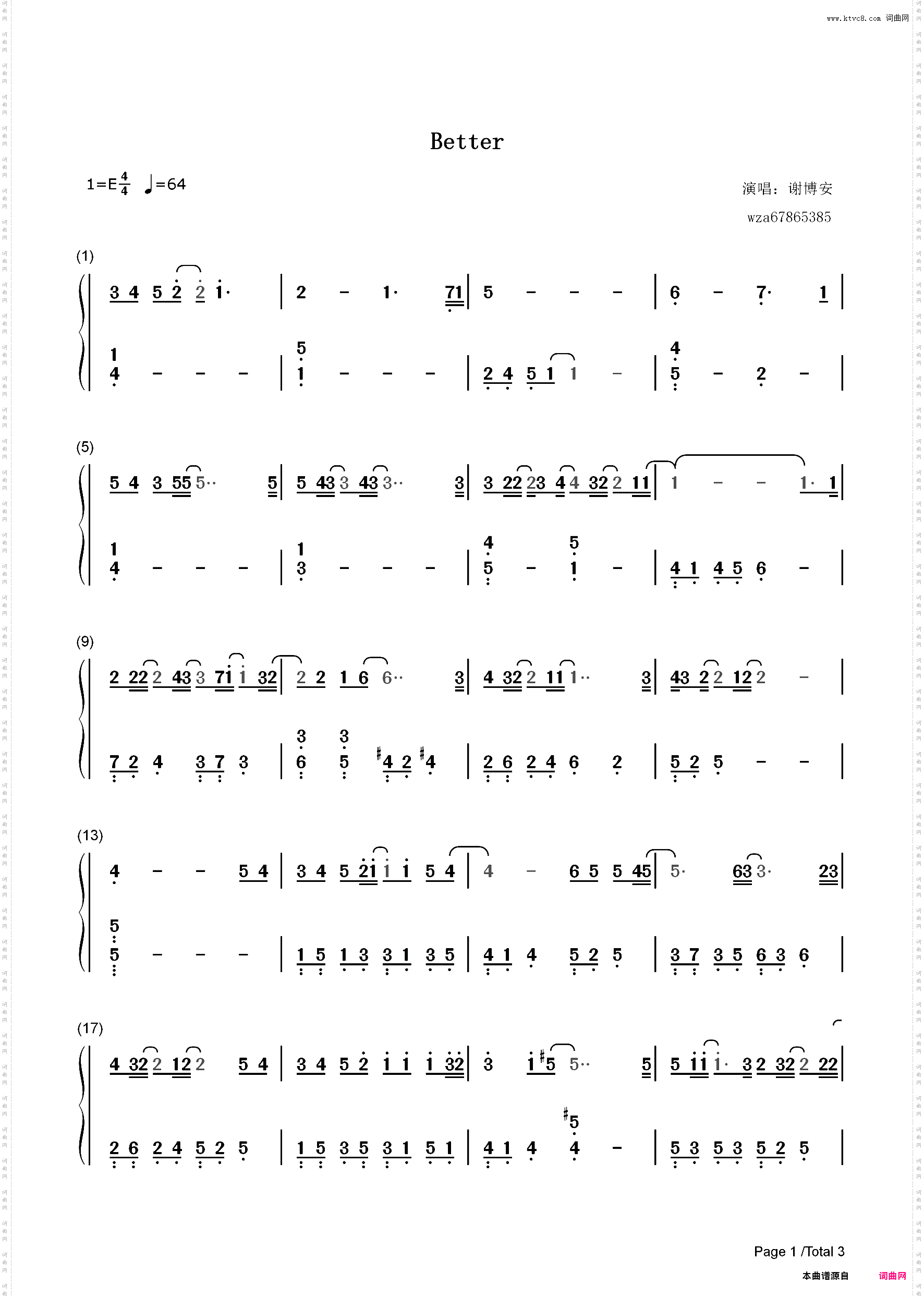 Better-你的情歌OST_简谱版