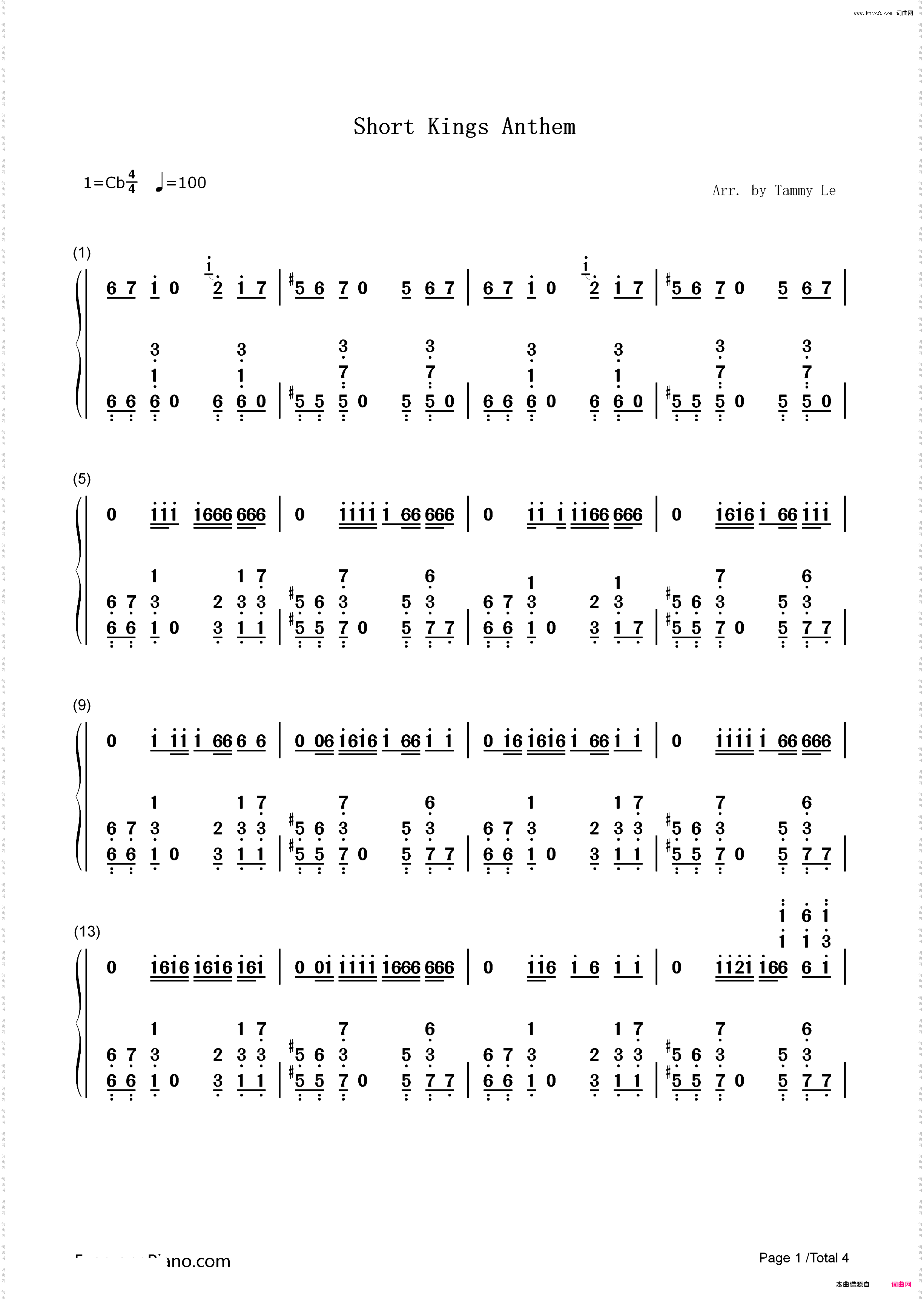 Short Kings Anthem-Blackbear ft Tiny Meat Gang_简谱版