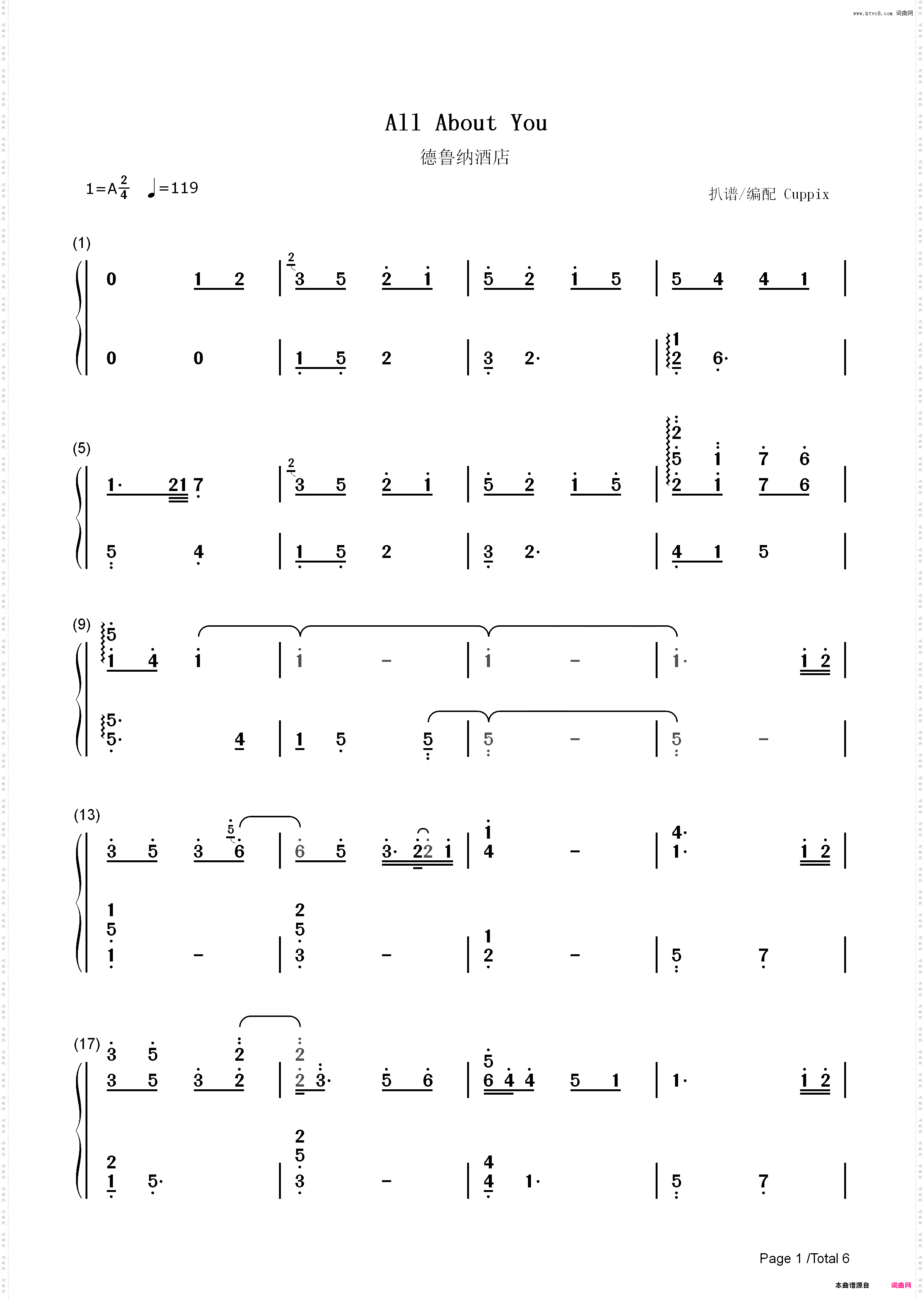 All About You-德鲁纳酒店OST_简谱版