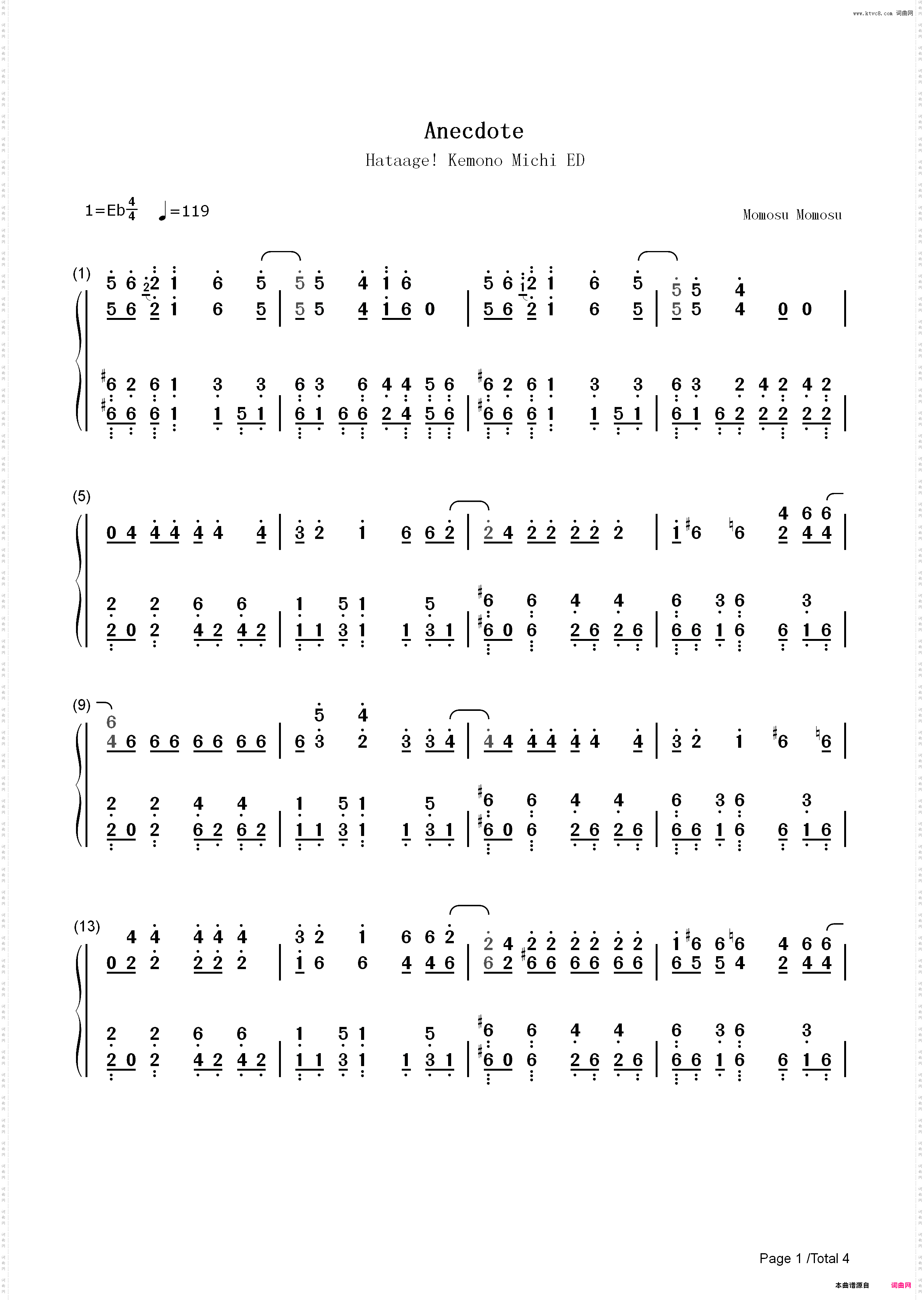 アネクドット-萌兽宠物店ED_简谱版