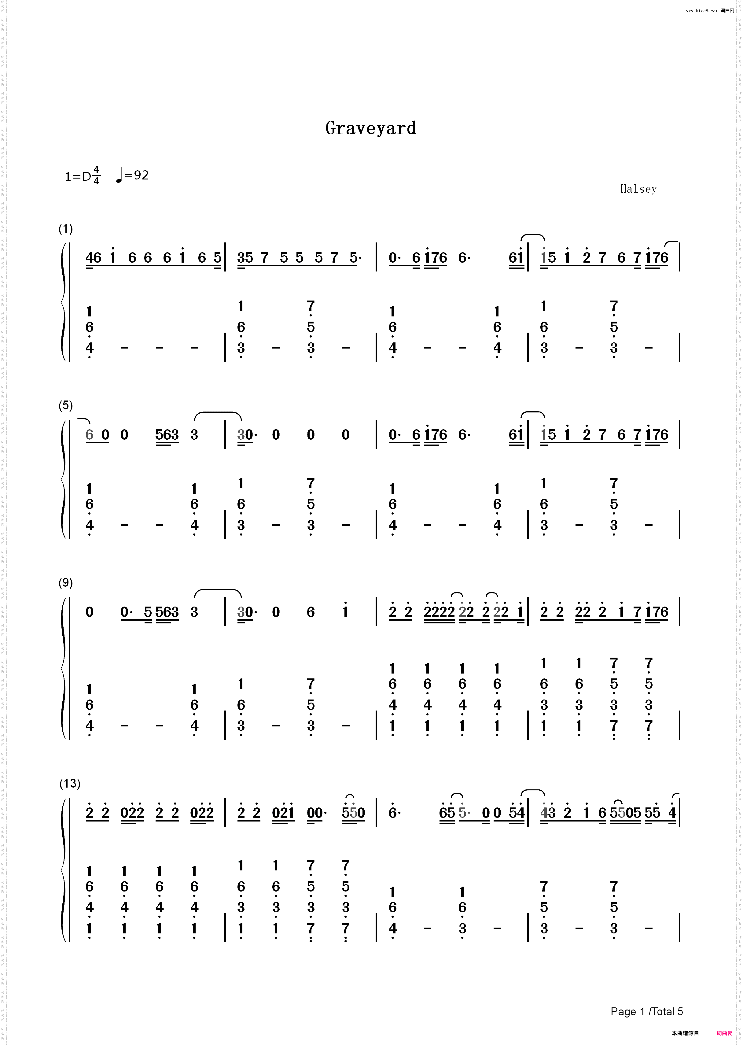 Graveyard-Halsey_简谱版