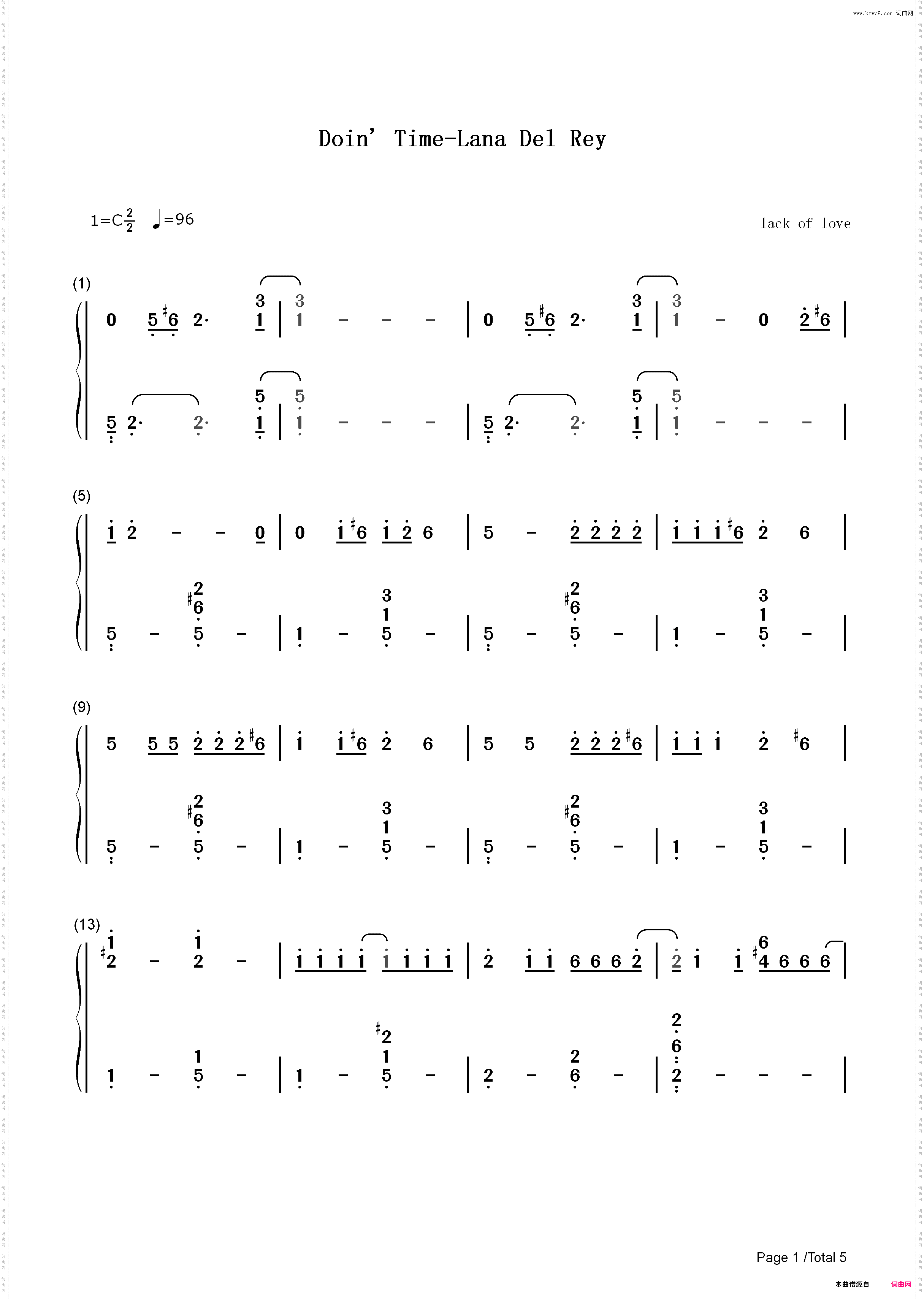 Doin Time-Lana Del Rey_简谱版