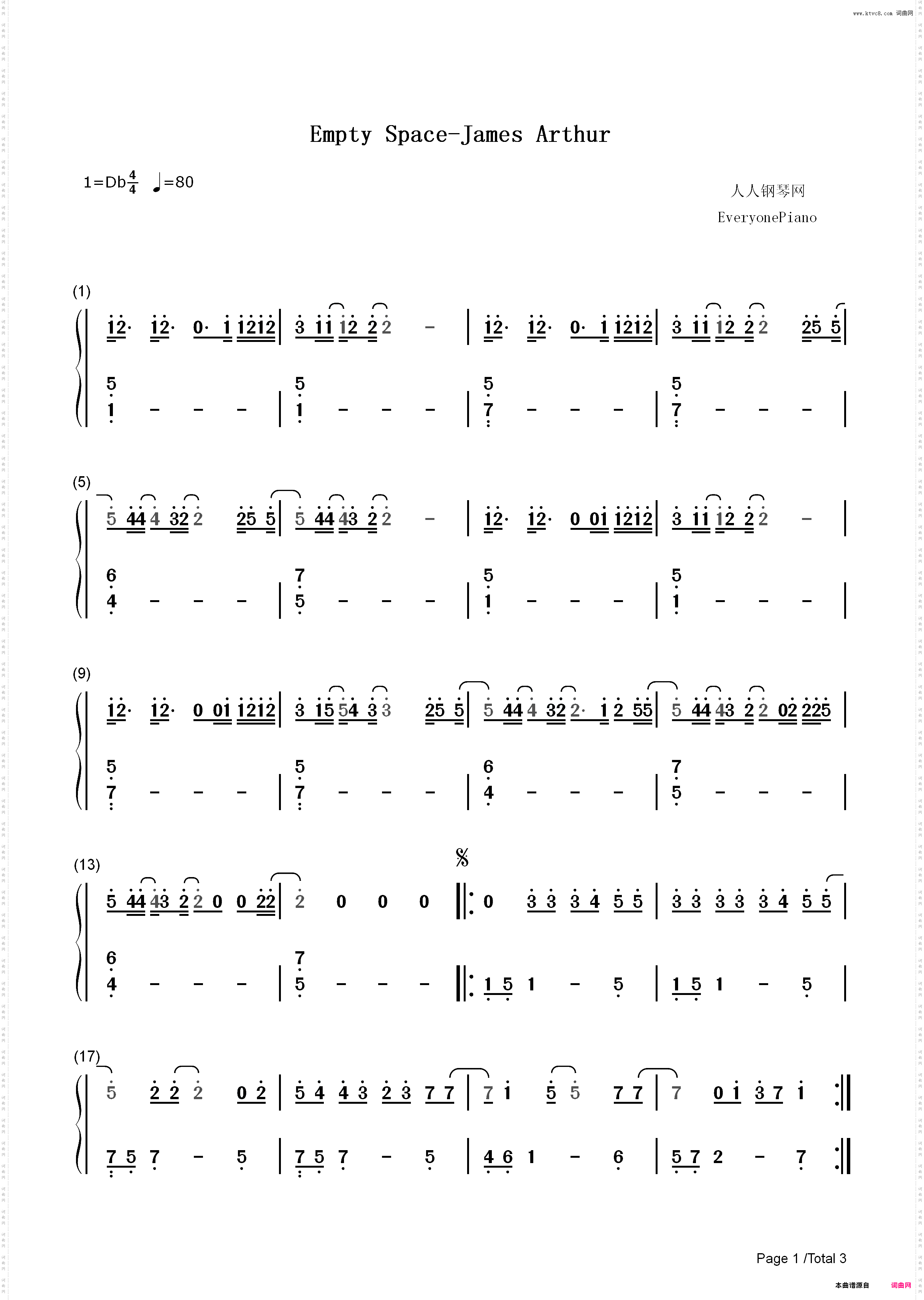 Empty Space-James Arthur_简谱版
