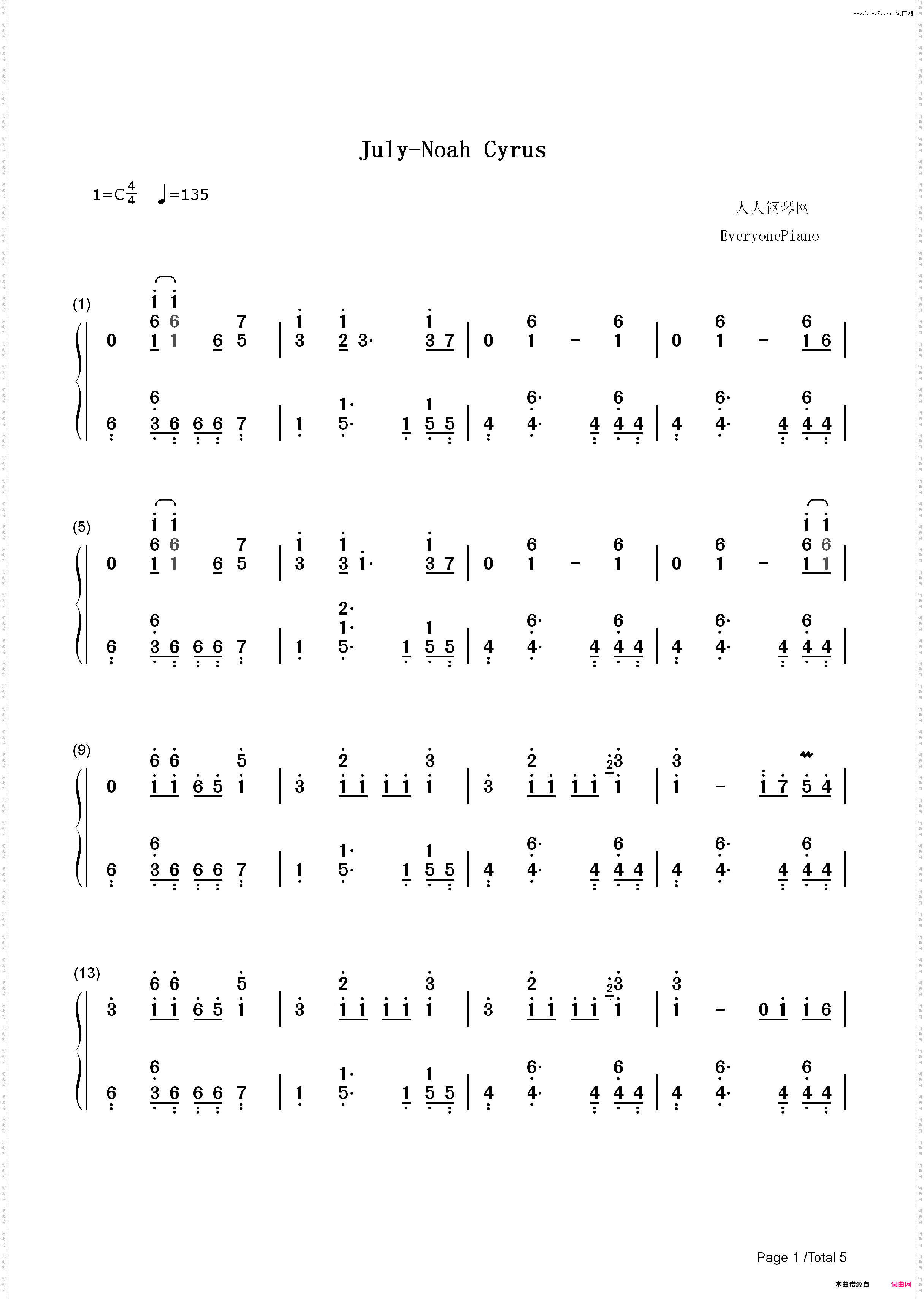 July-Noah Cyrus_简谱版