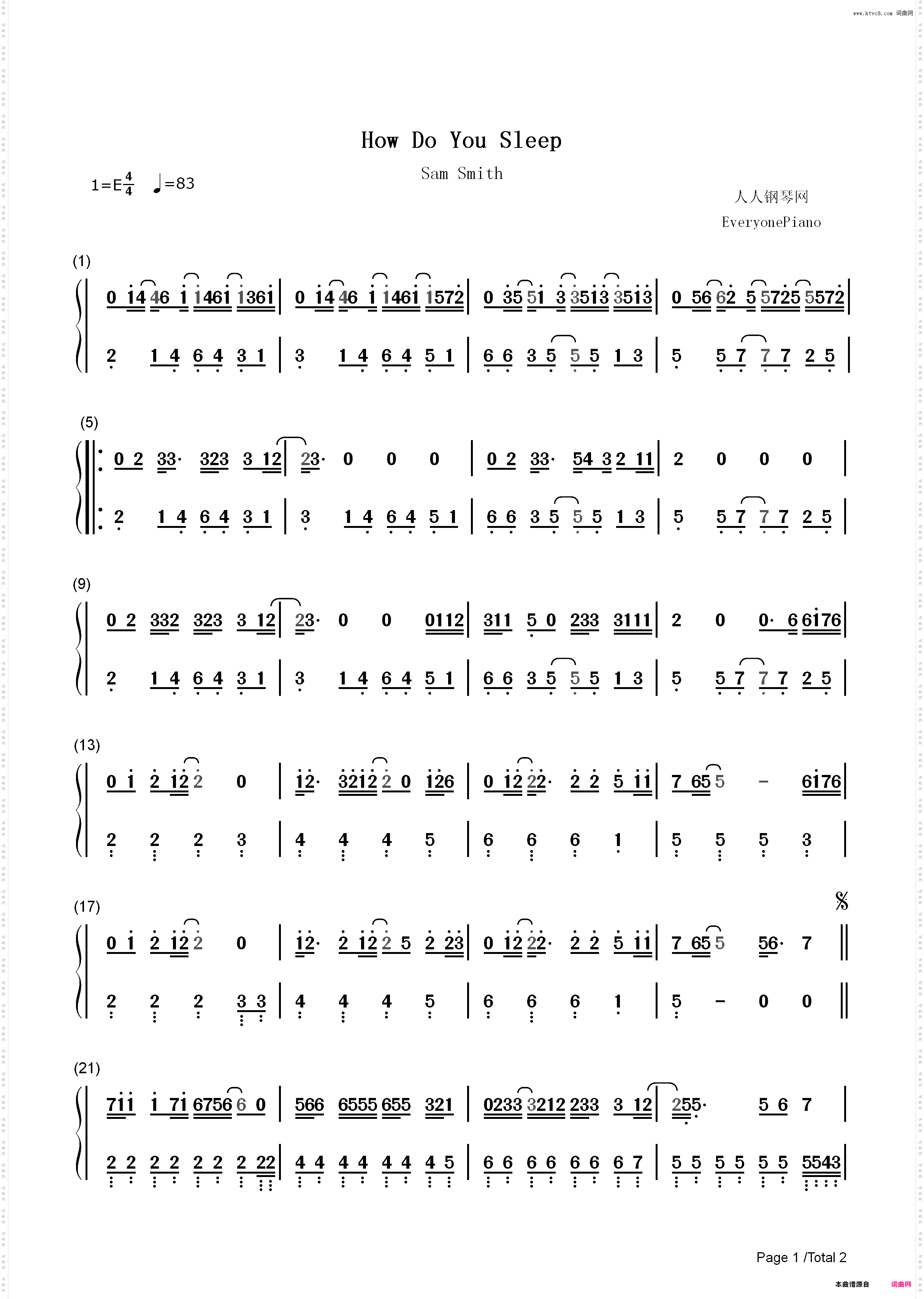 How Do You Sleep-Sam Smith_简谱版