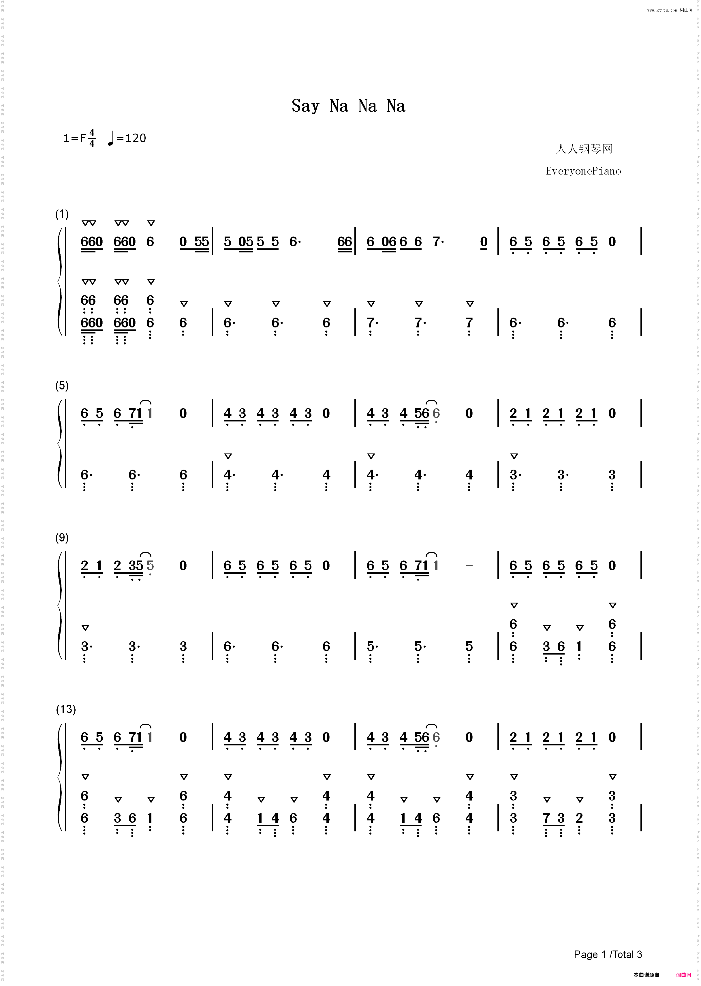 Say Na Na Na-2019年欧洲歌唱大赛_简谱版