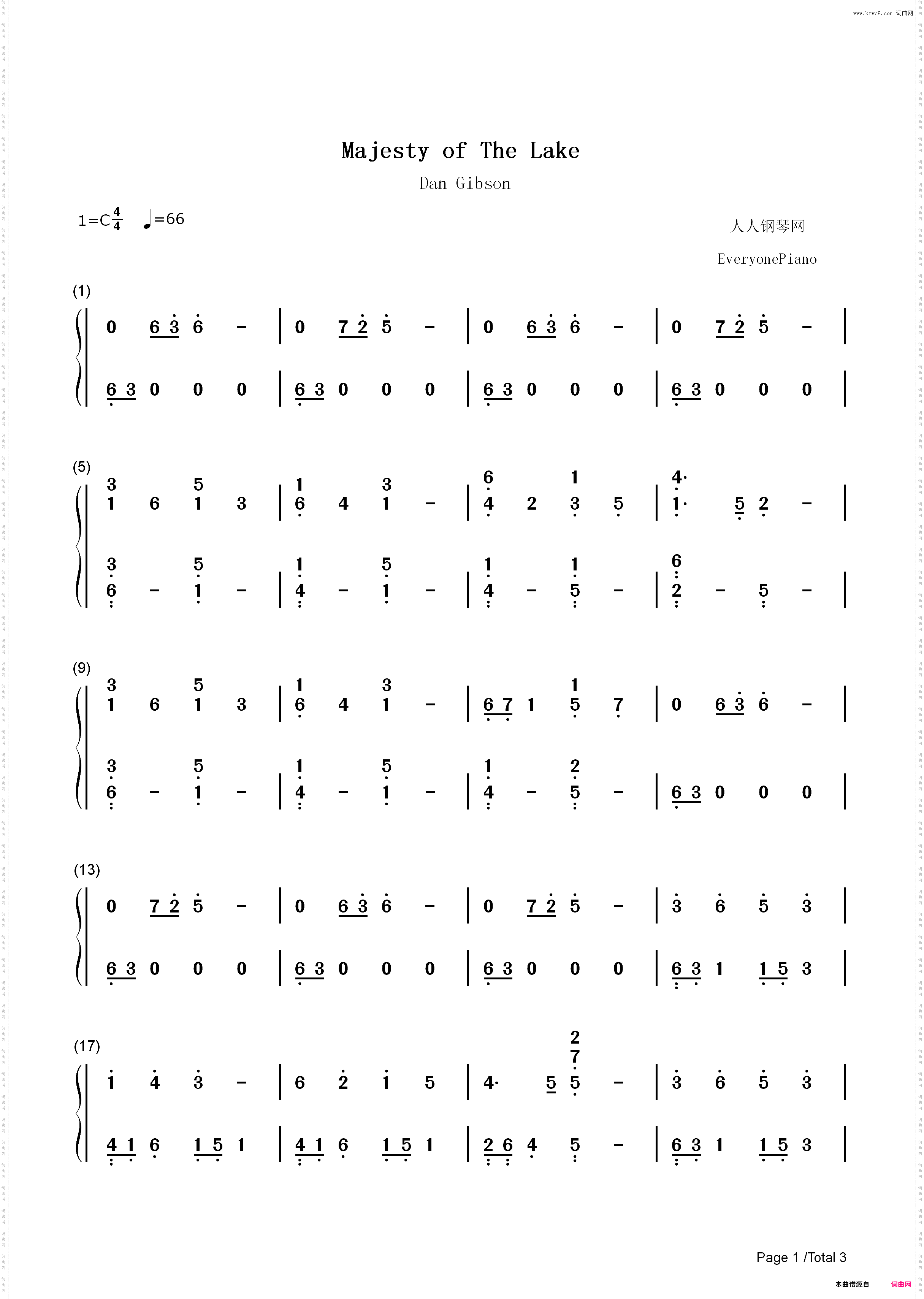 Majesty of the Lake-Dan Gibson_简谱版