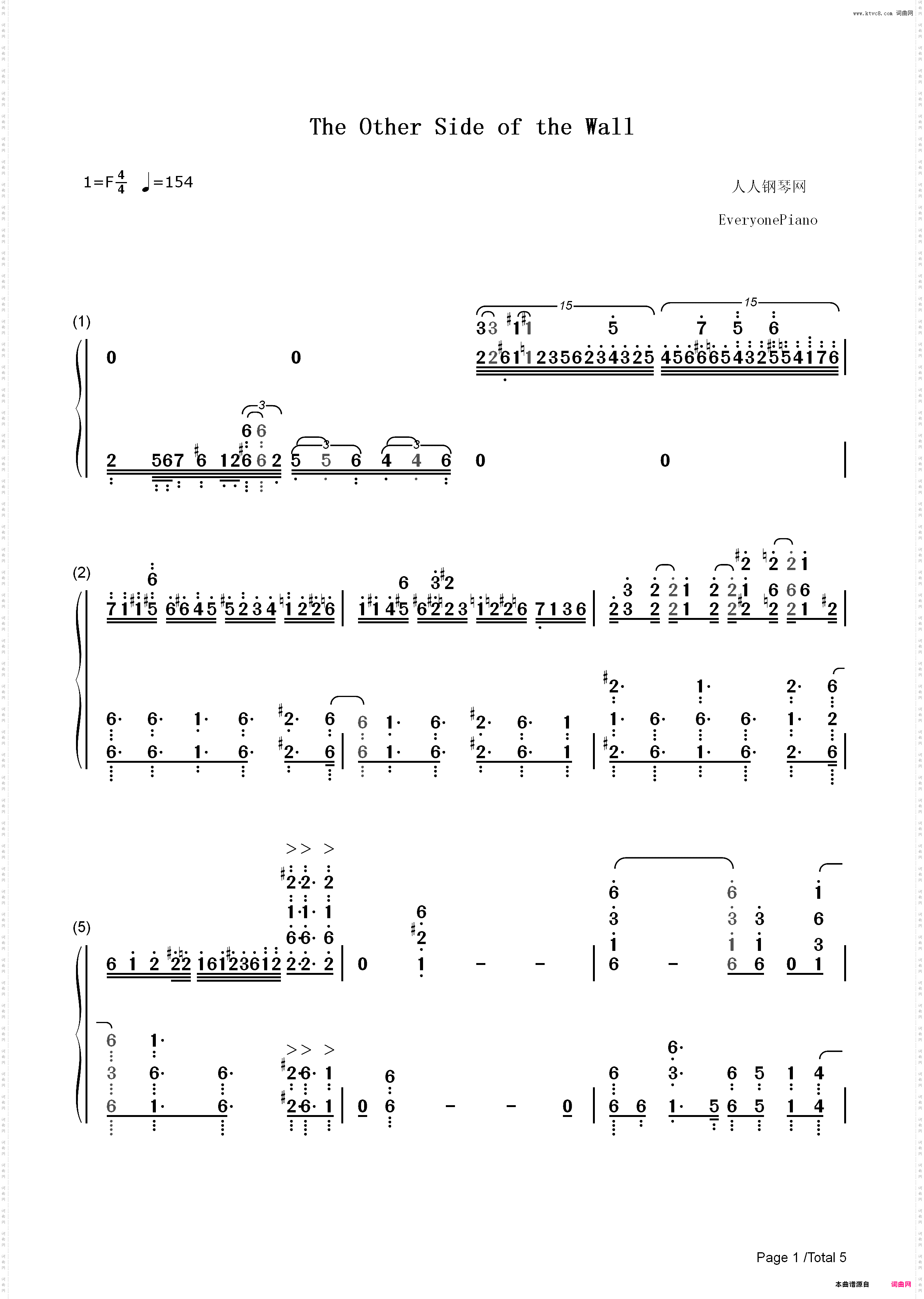 The Other Side Of The Wall-Princess Principal OP_简谱版
