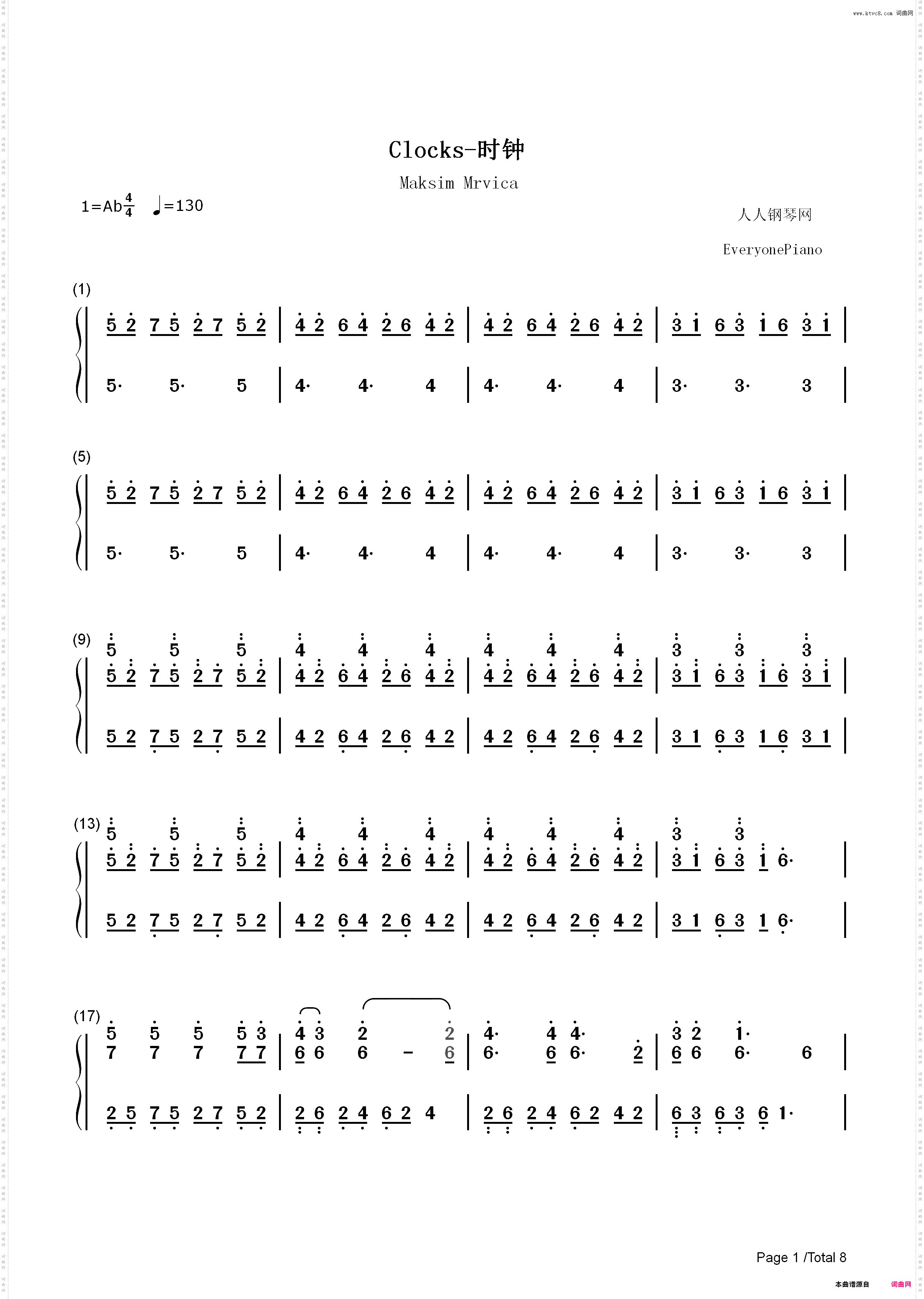 Clocks-马克西姆_简谱版