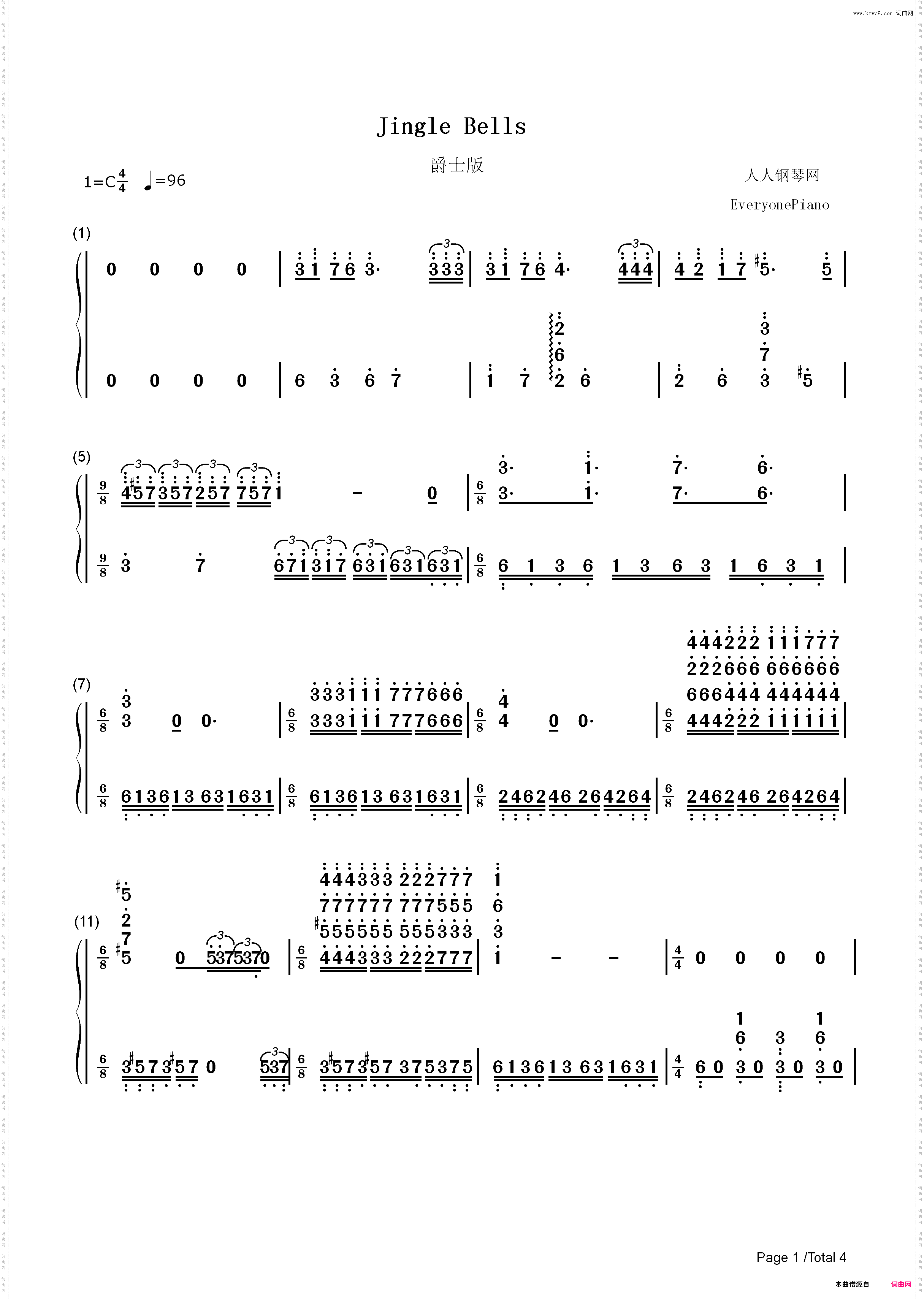 Jingle Bells-爵士版_简谱版