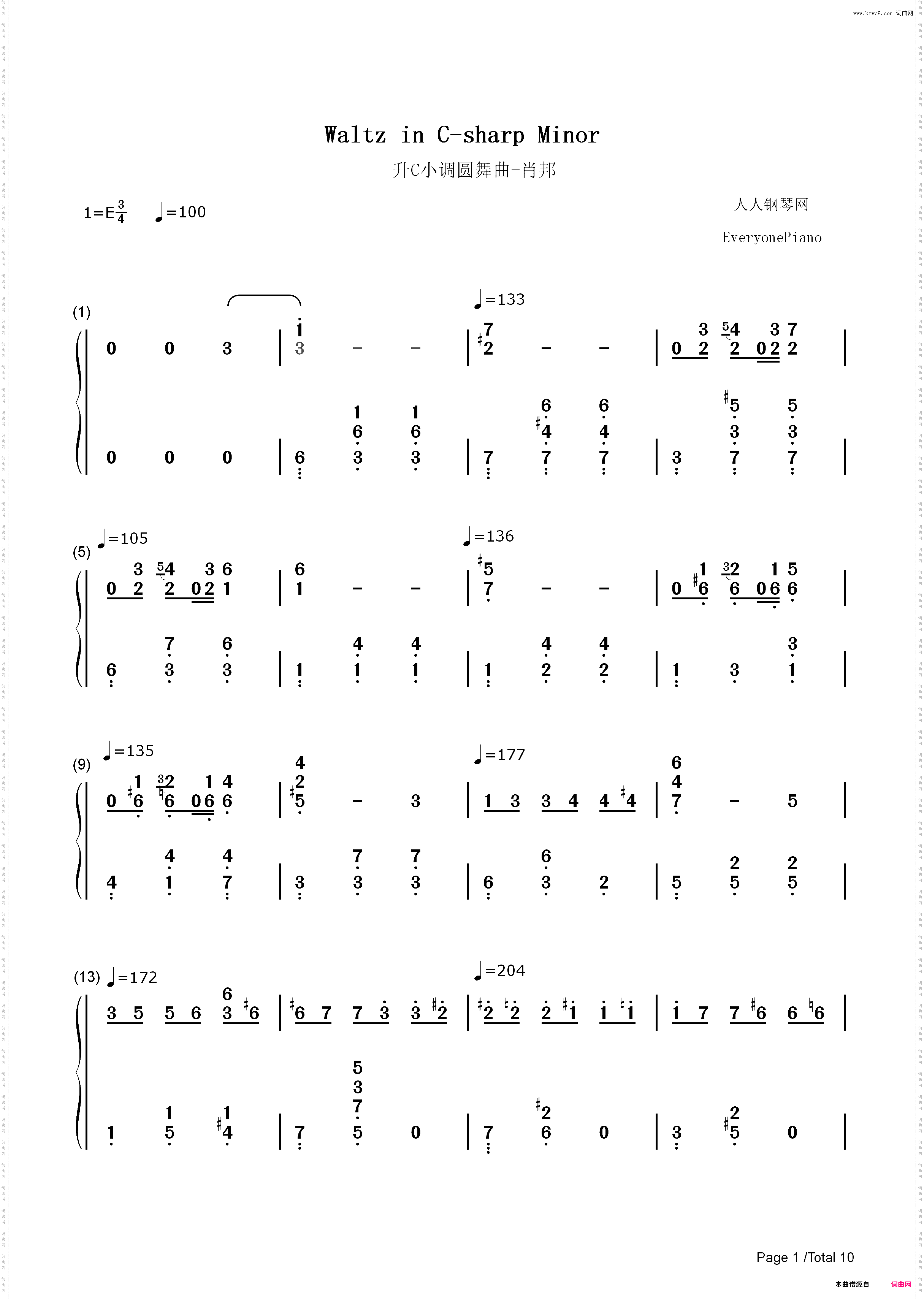 升C小调圆舞曲-肖邦_简谱版