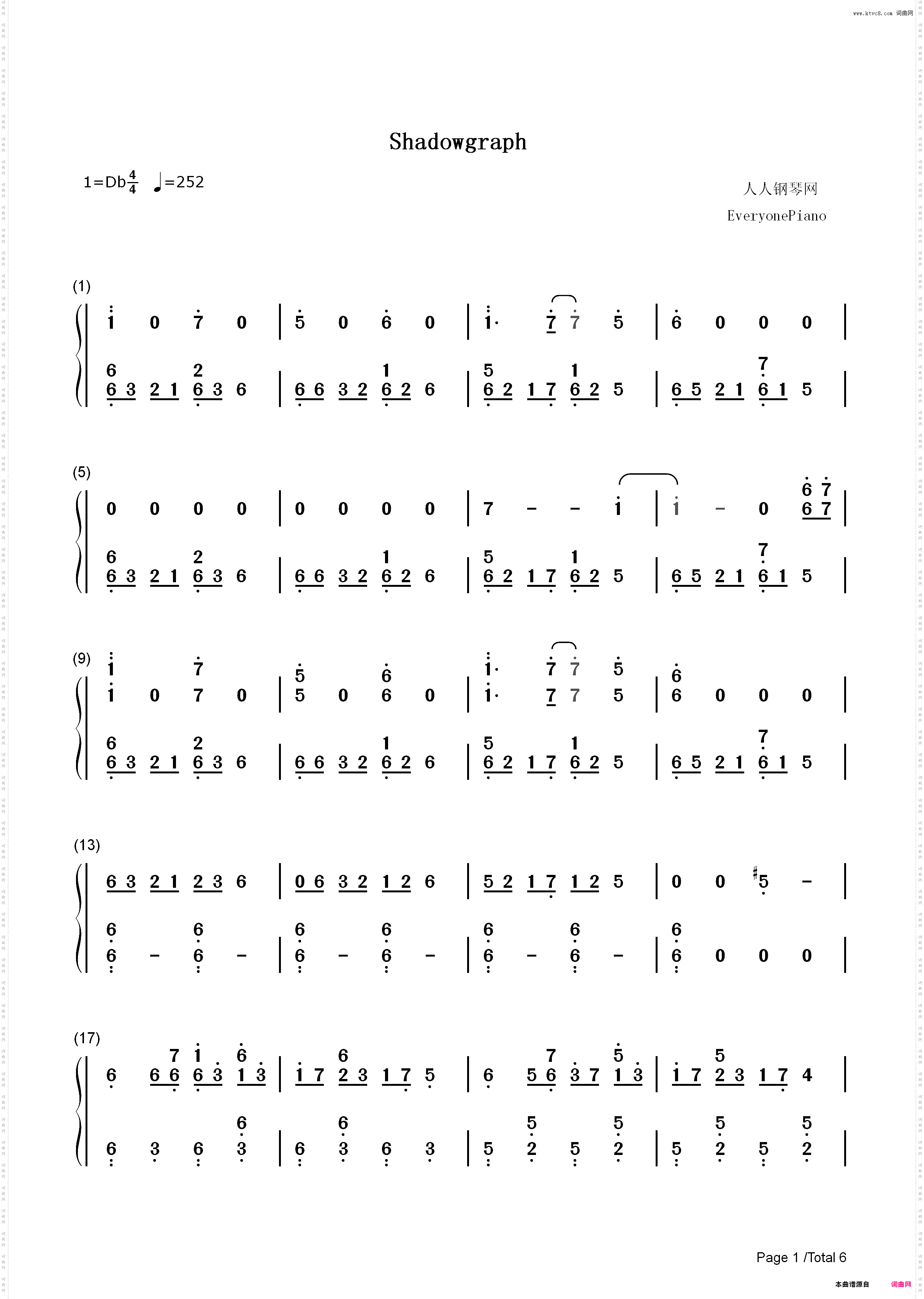 Shadowgraph-不吉波普不笑OP_简谱版