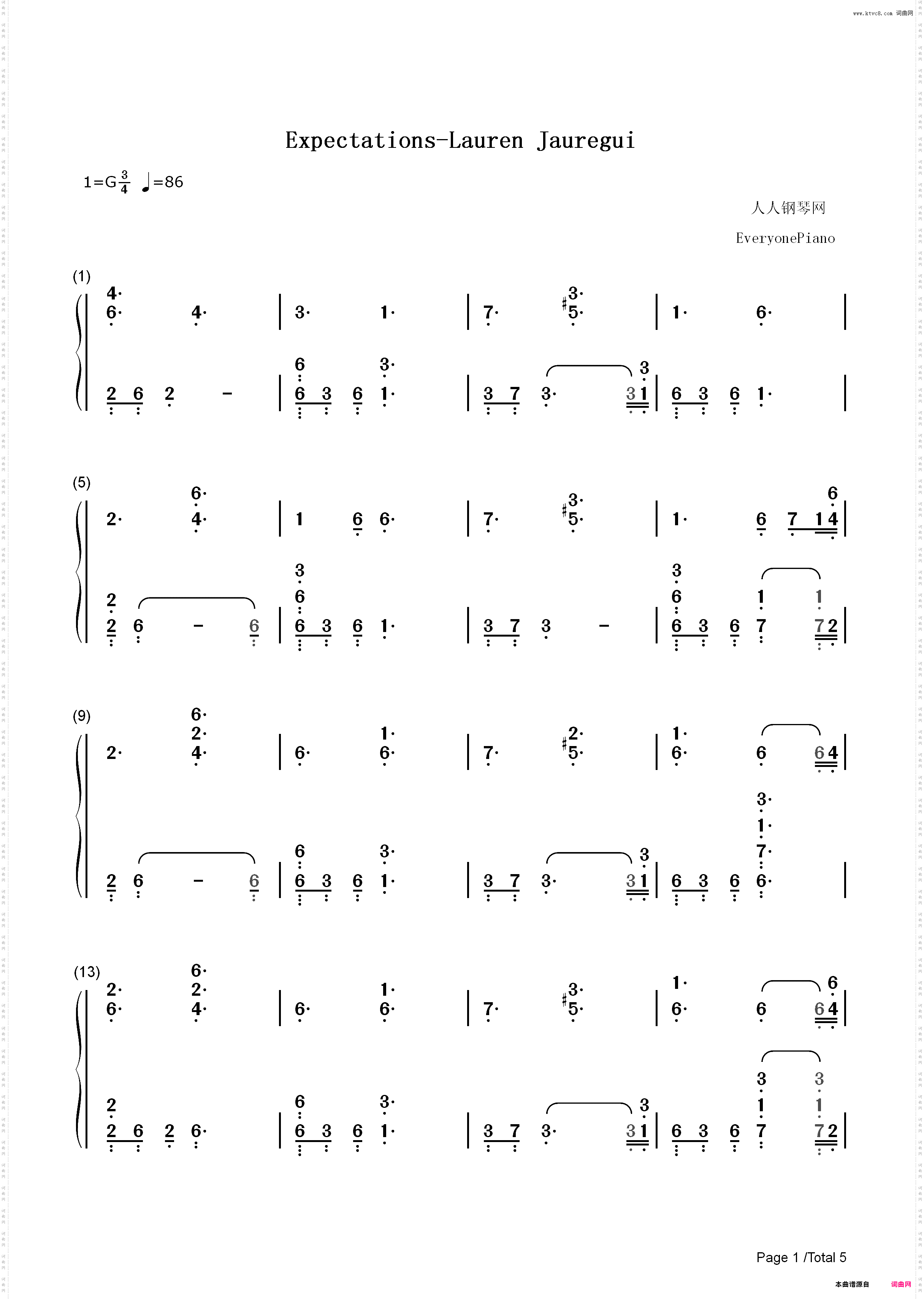 Expectations-Lauren Jauregui_简谱版