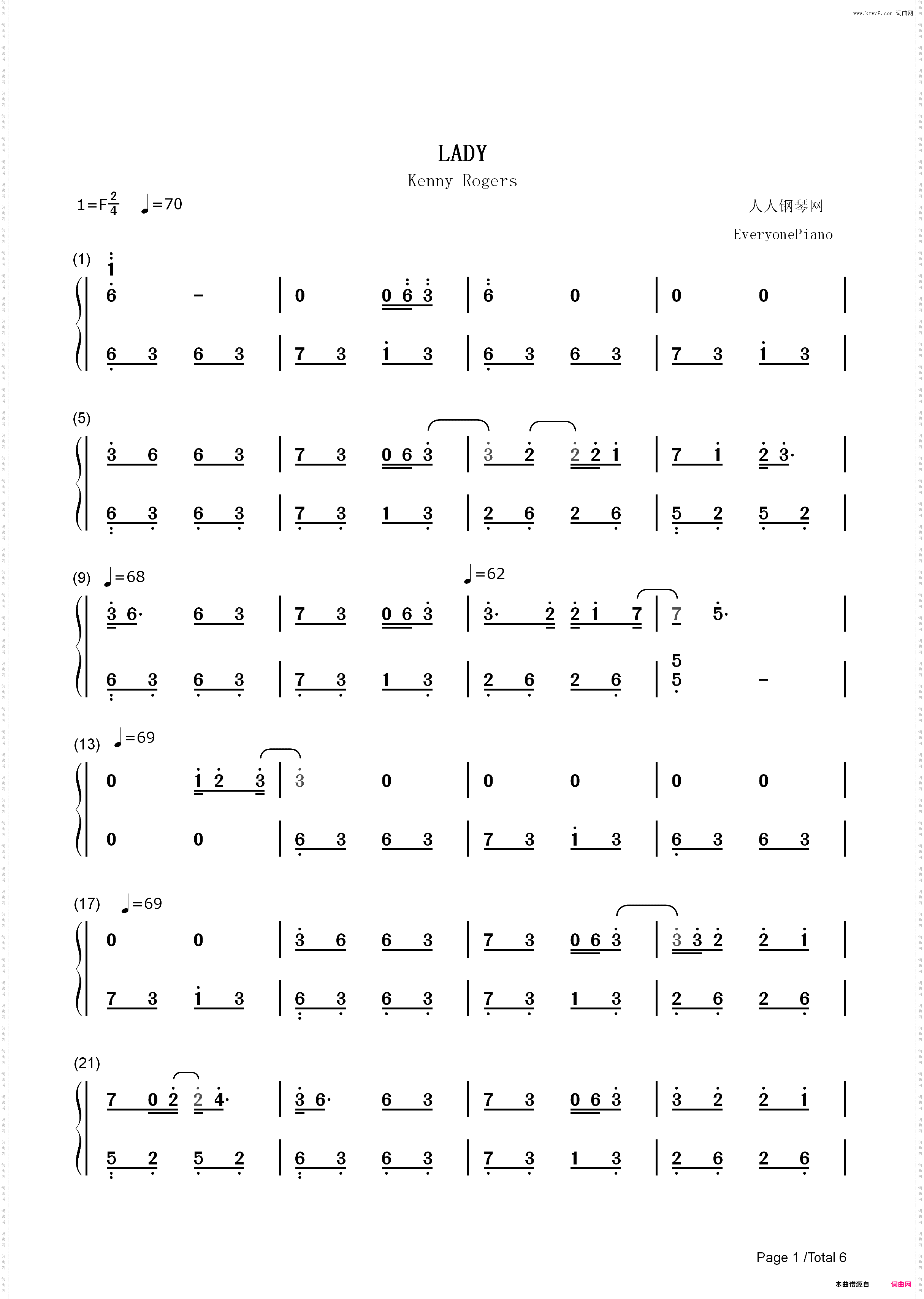 Lady-Kenny Rogers_简谱版