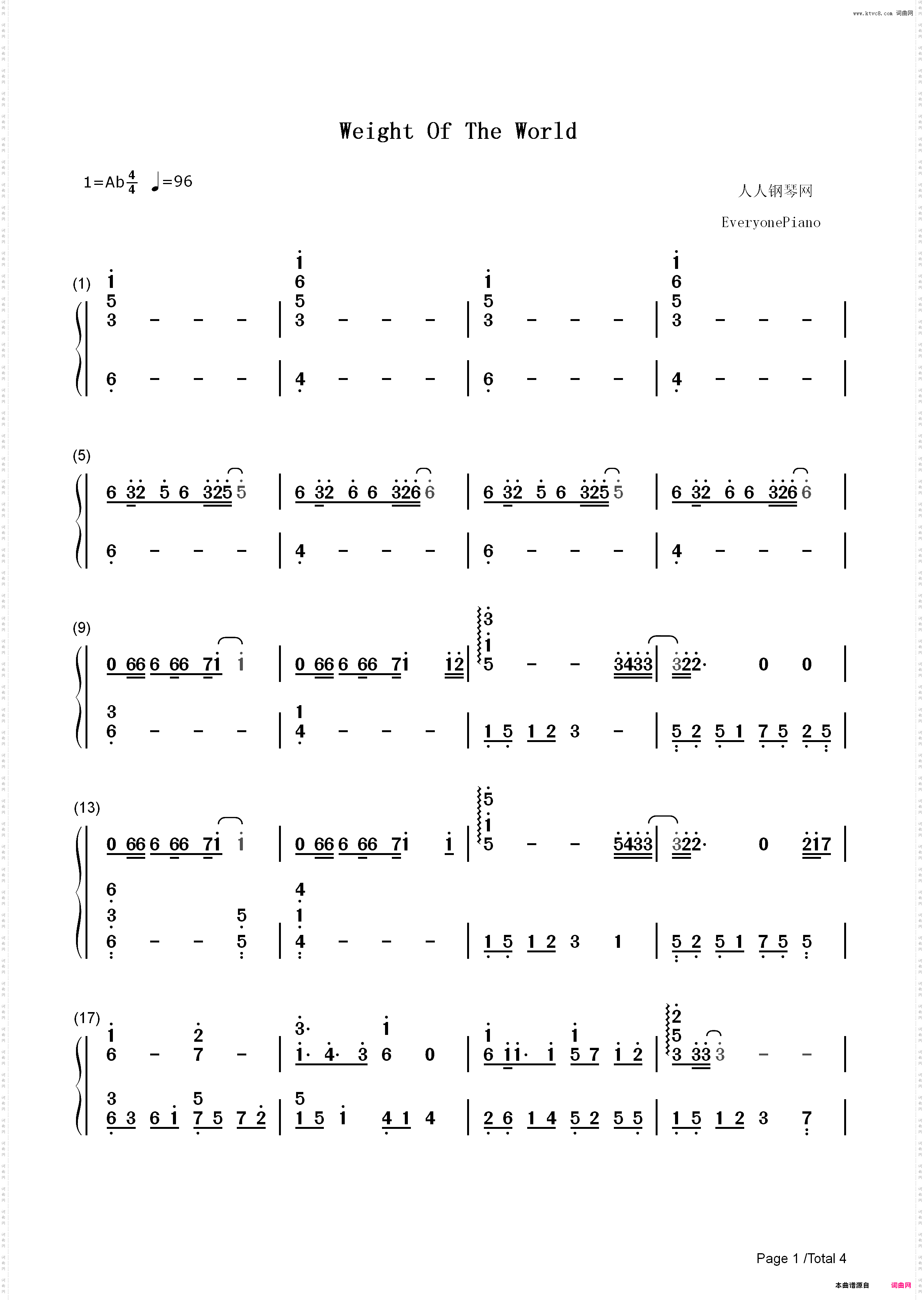 Weight of the World-尼尔机械纪元OST_简谱版