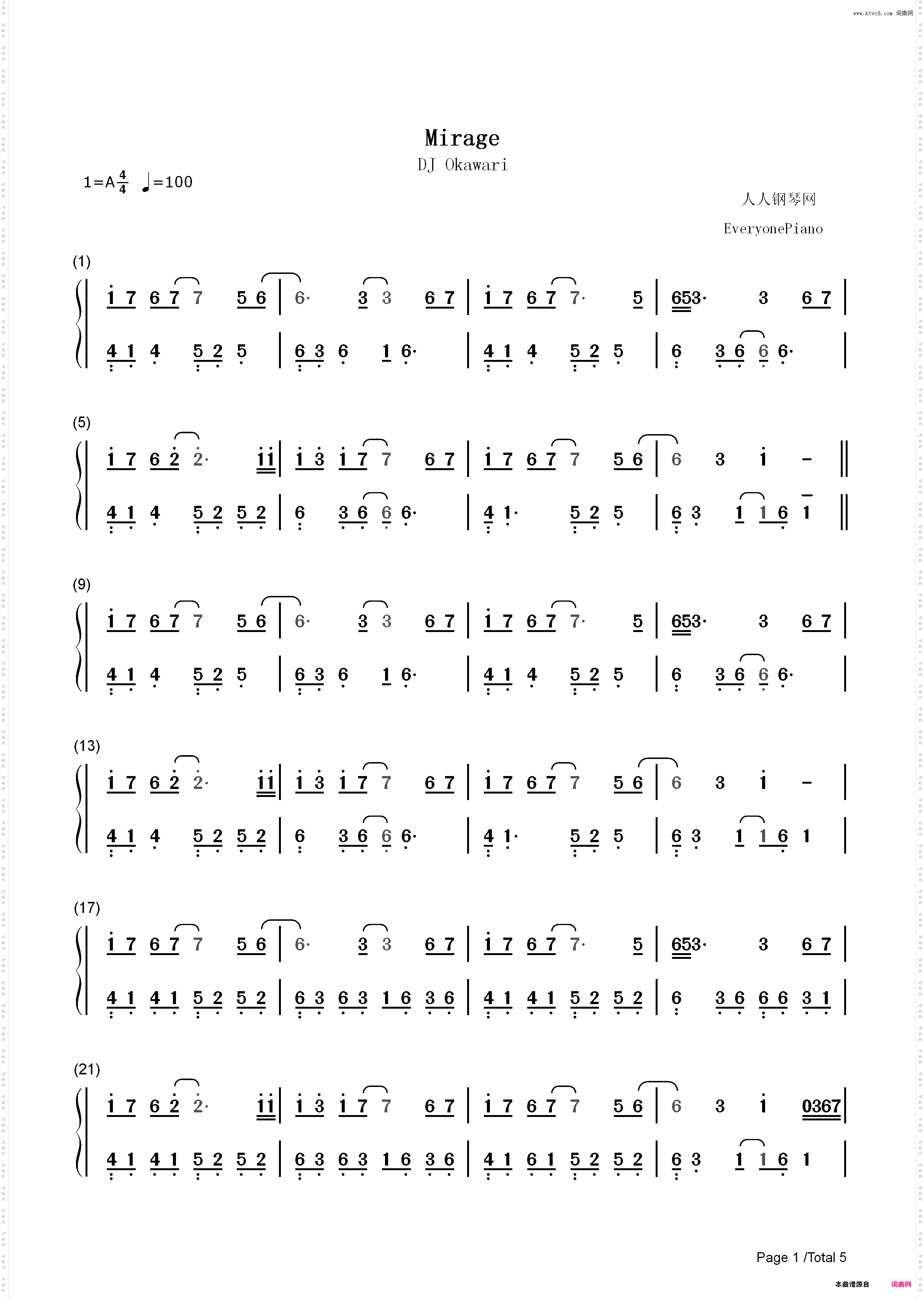 Mirage-海市蜃楼_简谱版