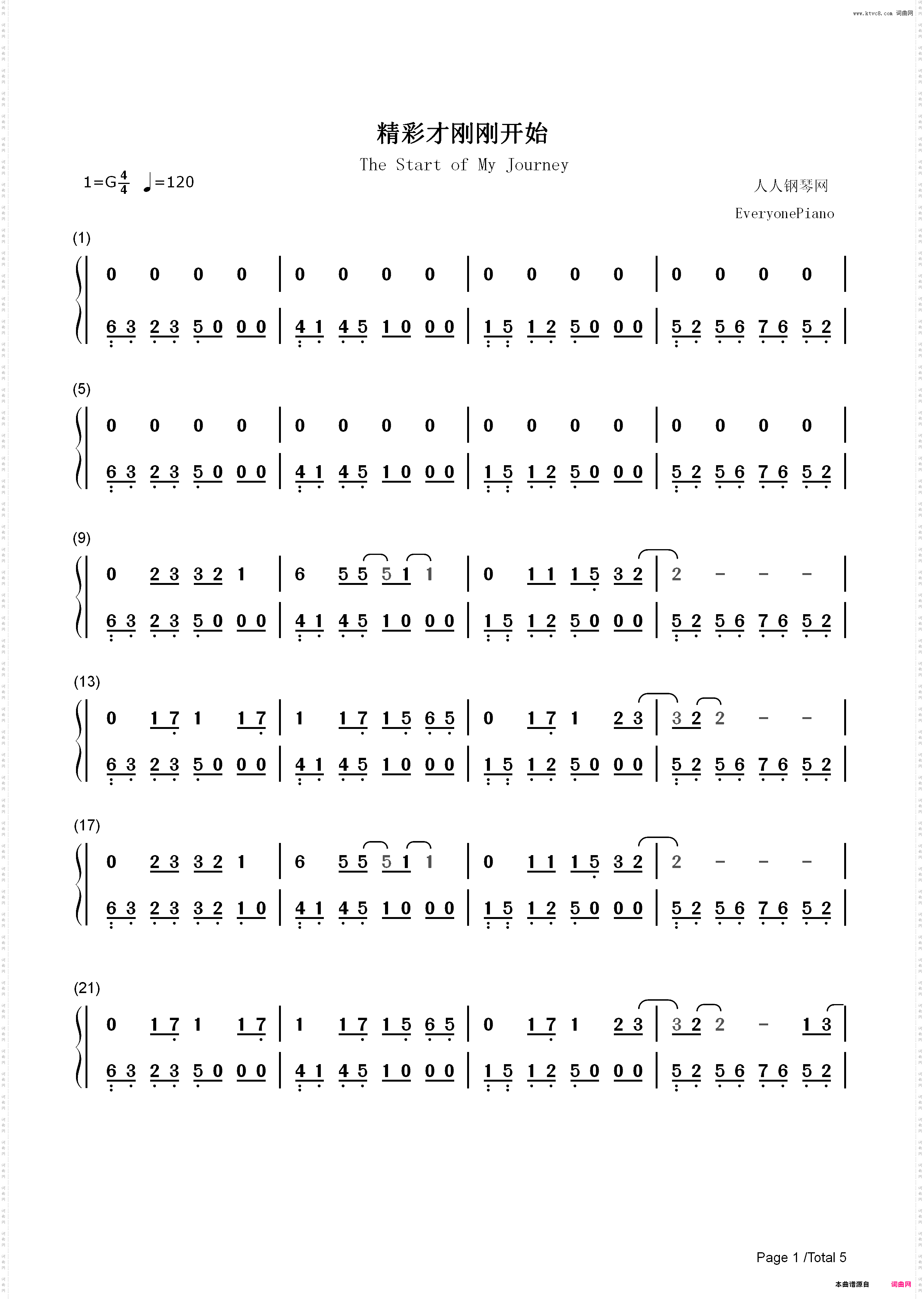 精彩才刚刚开始-天猫双11十年主题曲_简谱版