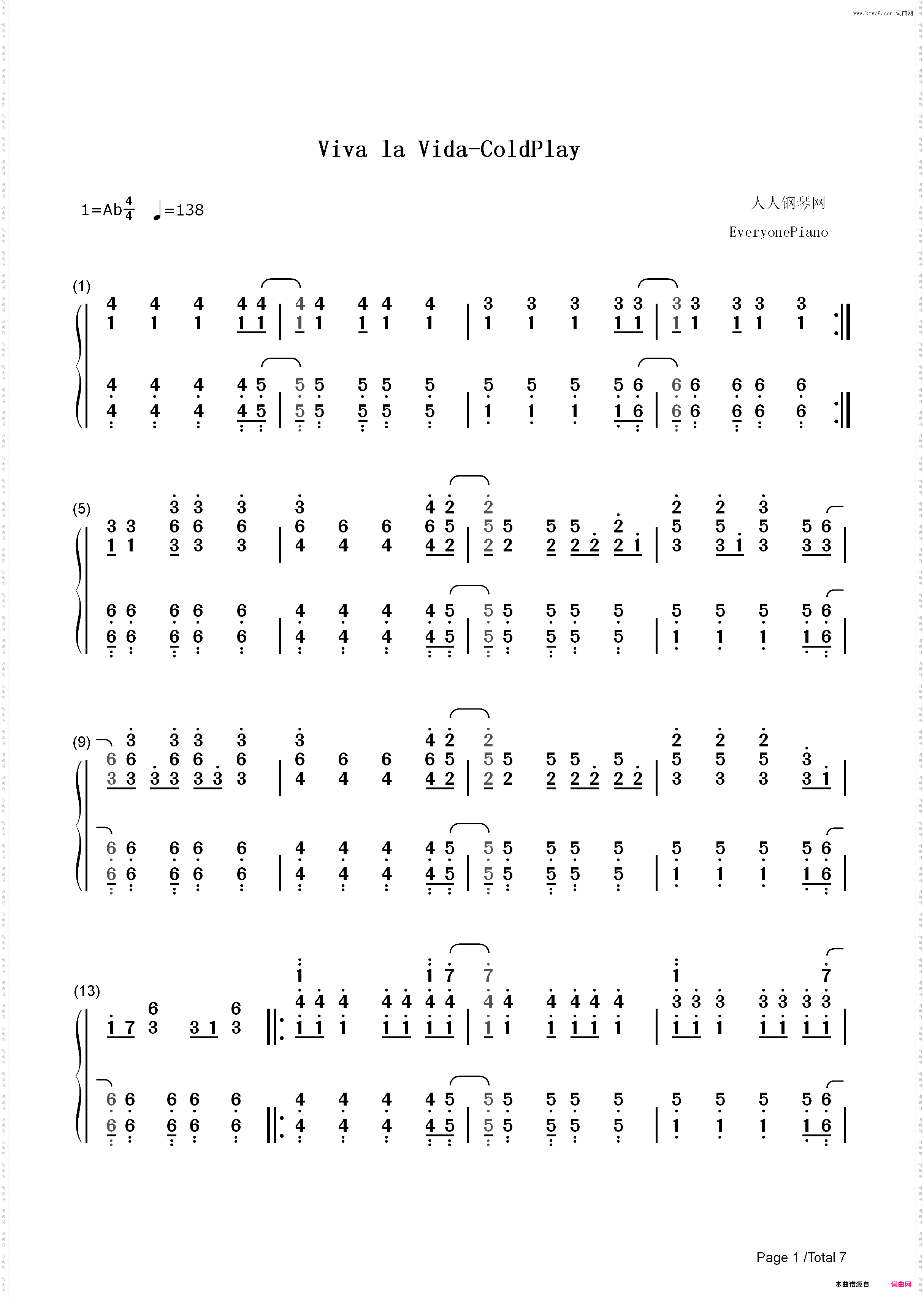 Viva la Vida-ColdPlay_简谱版