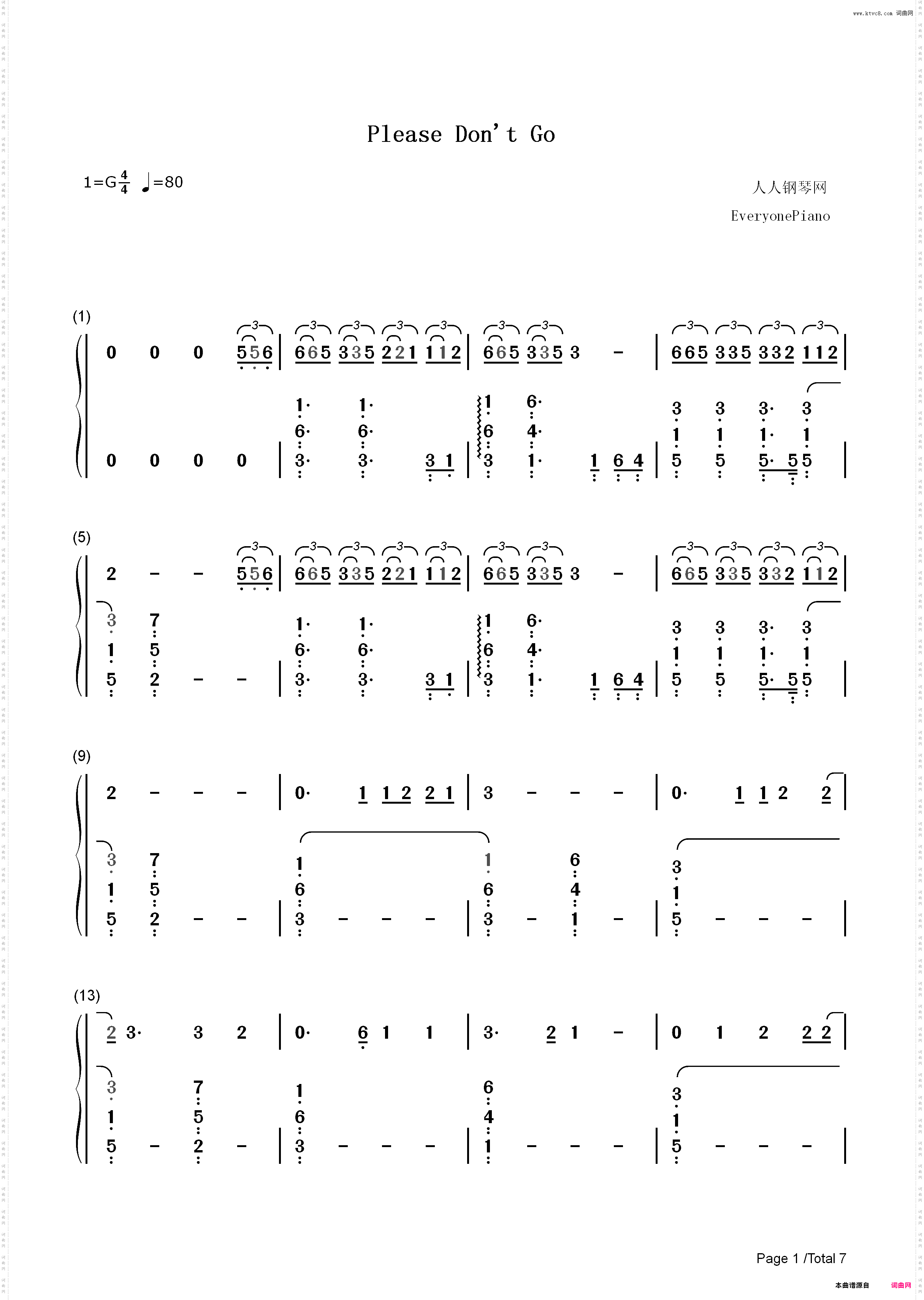 Please Dont Go-Joel Adams_简谱版