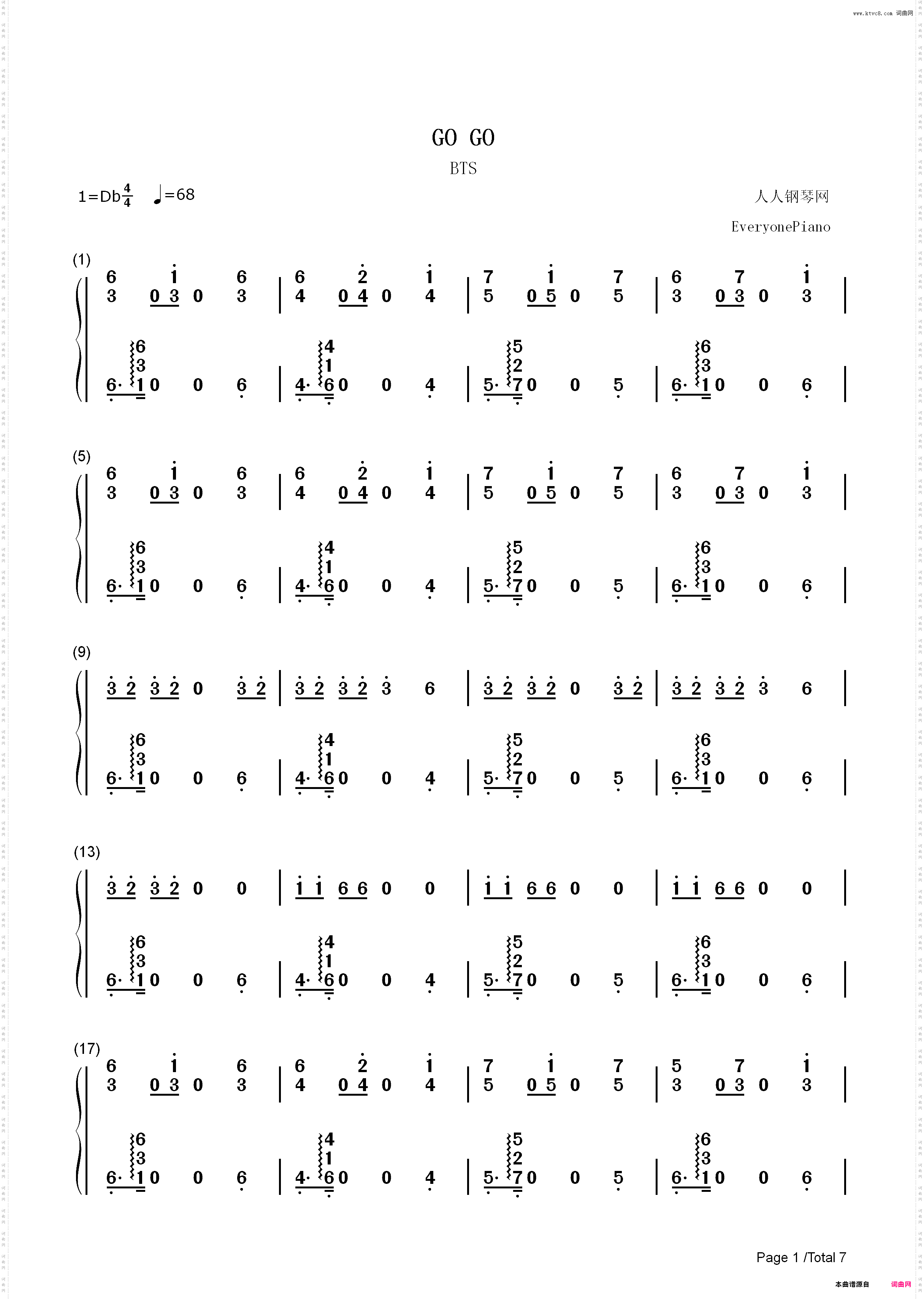 Go Go-防弹少年团_简谱版