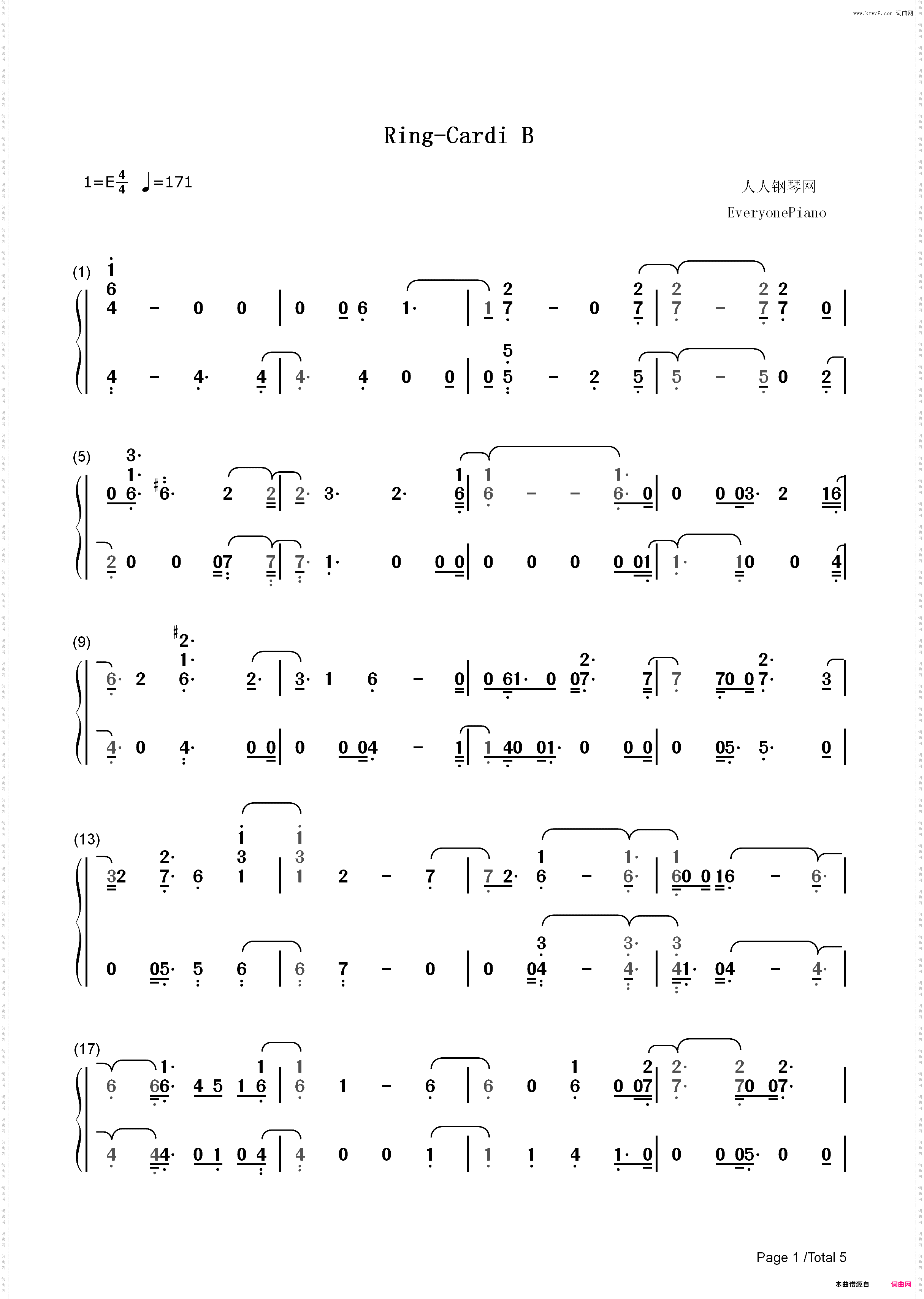 Ring-Cardi B_简谱版