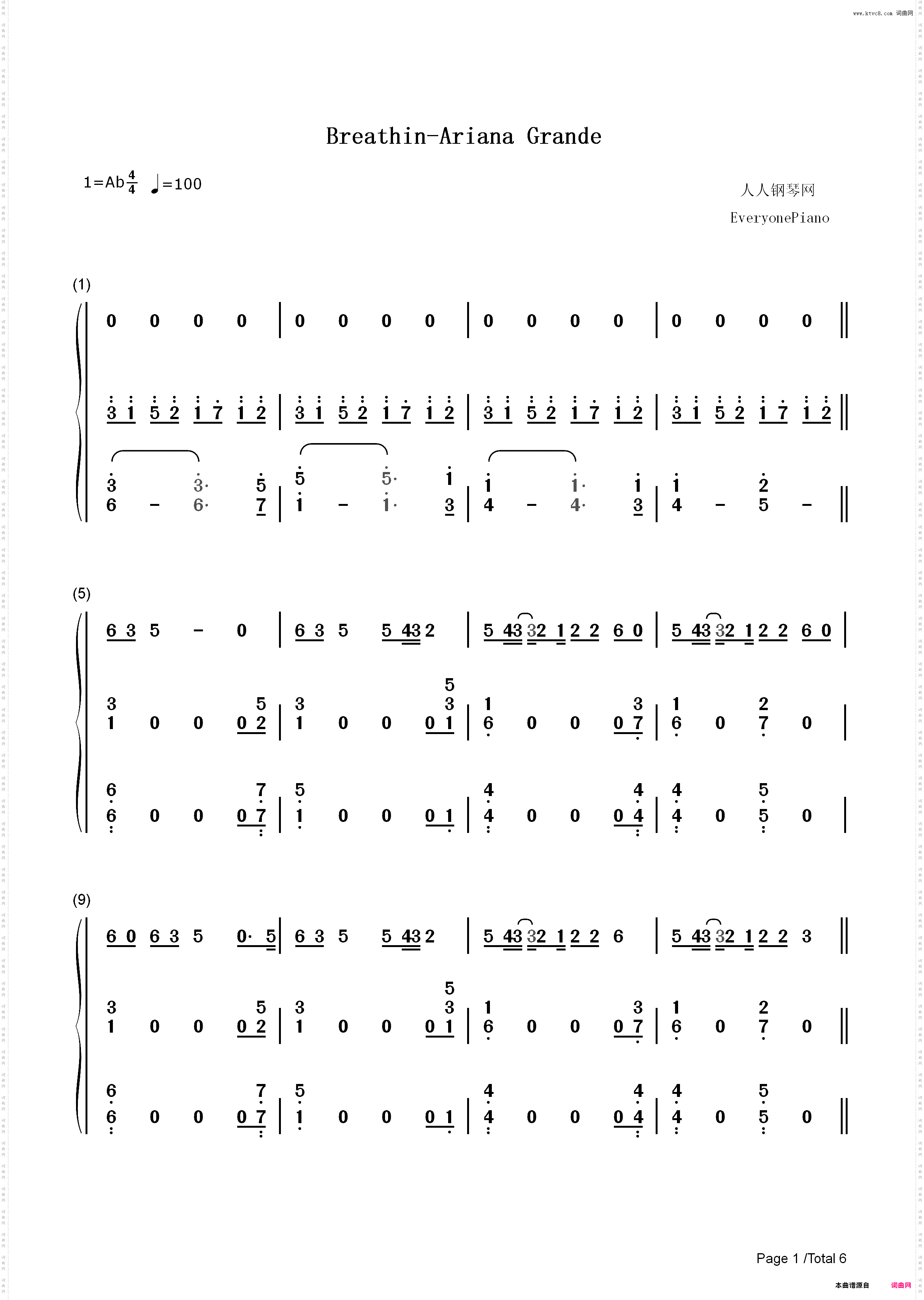Breathin-Ariana Grande_简谱版