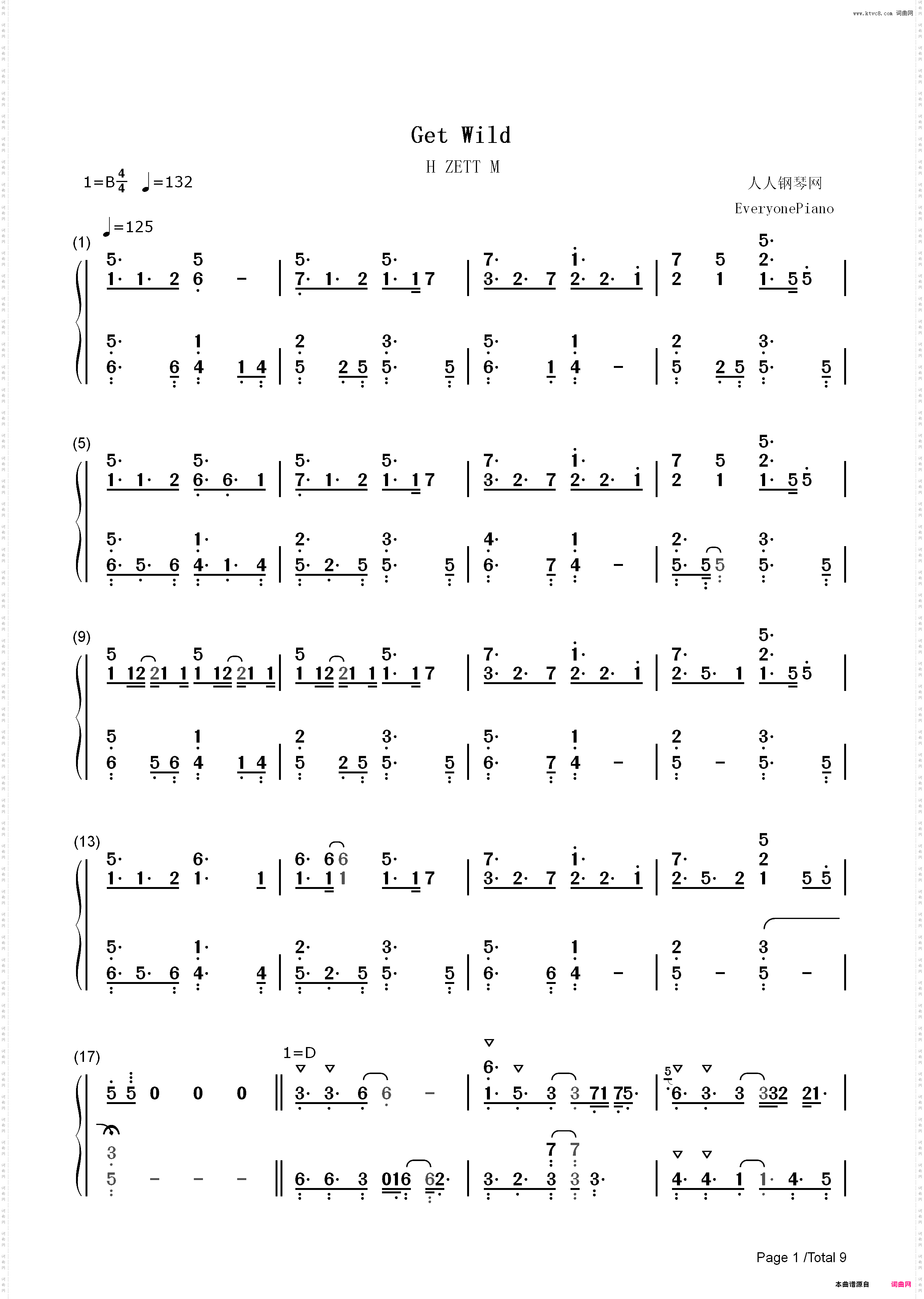 Get Wild-城市猎人ED_简谱版