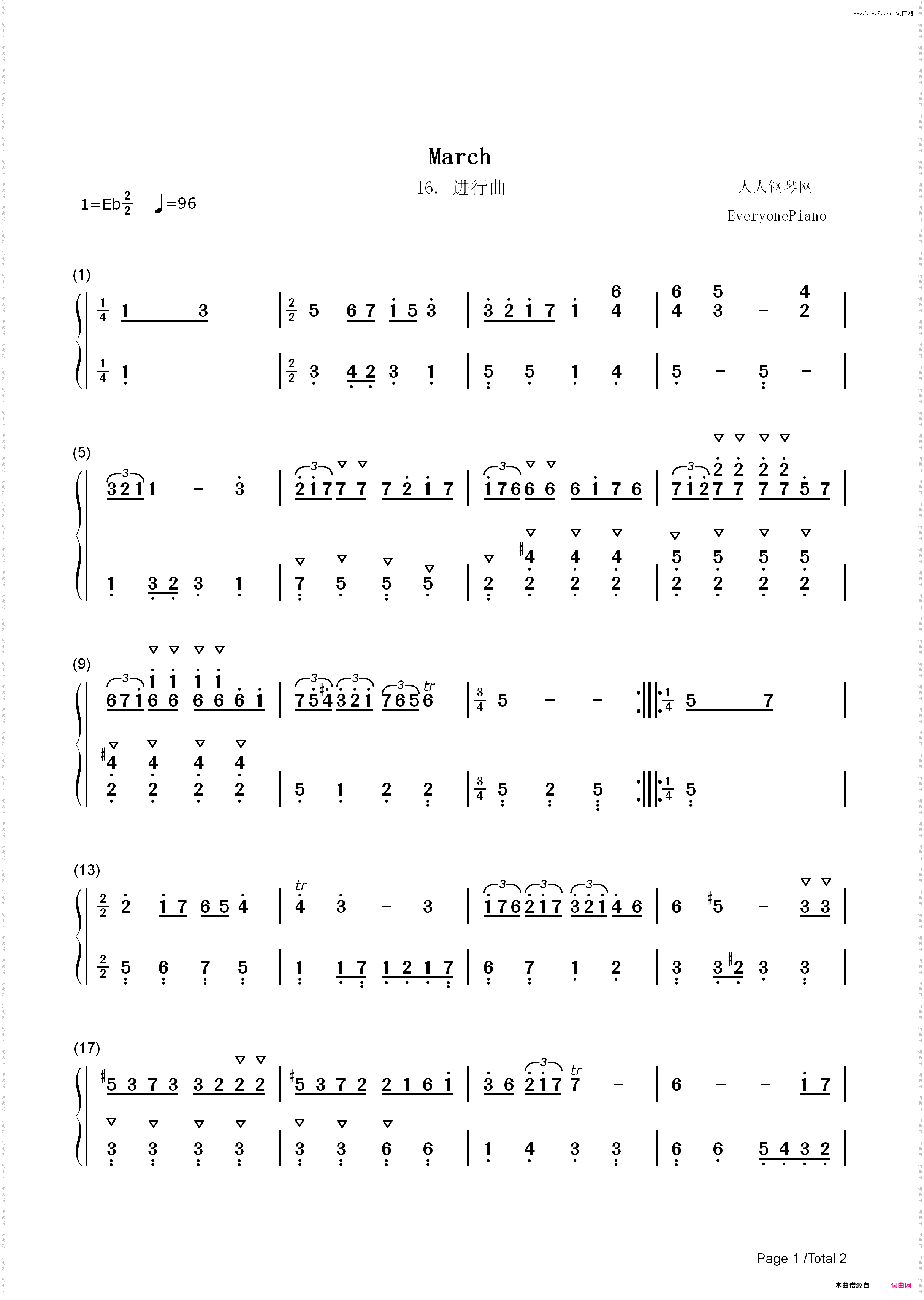 进行曲 16-巴赫初级钢琴曲集_简谱版
