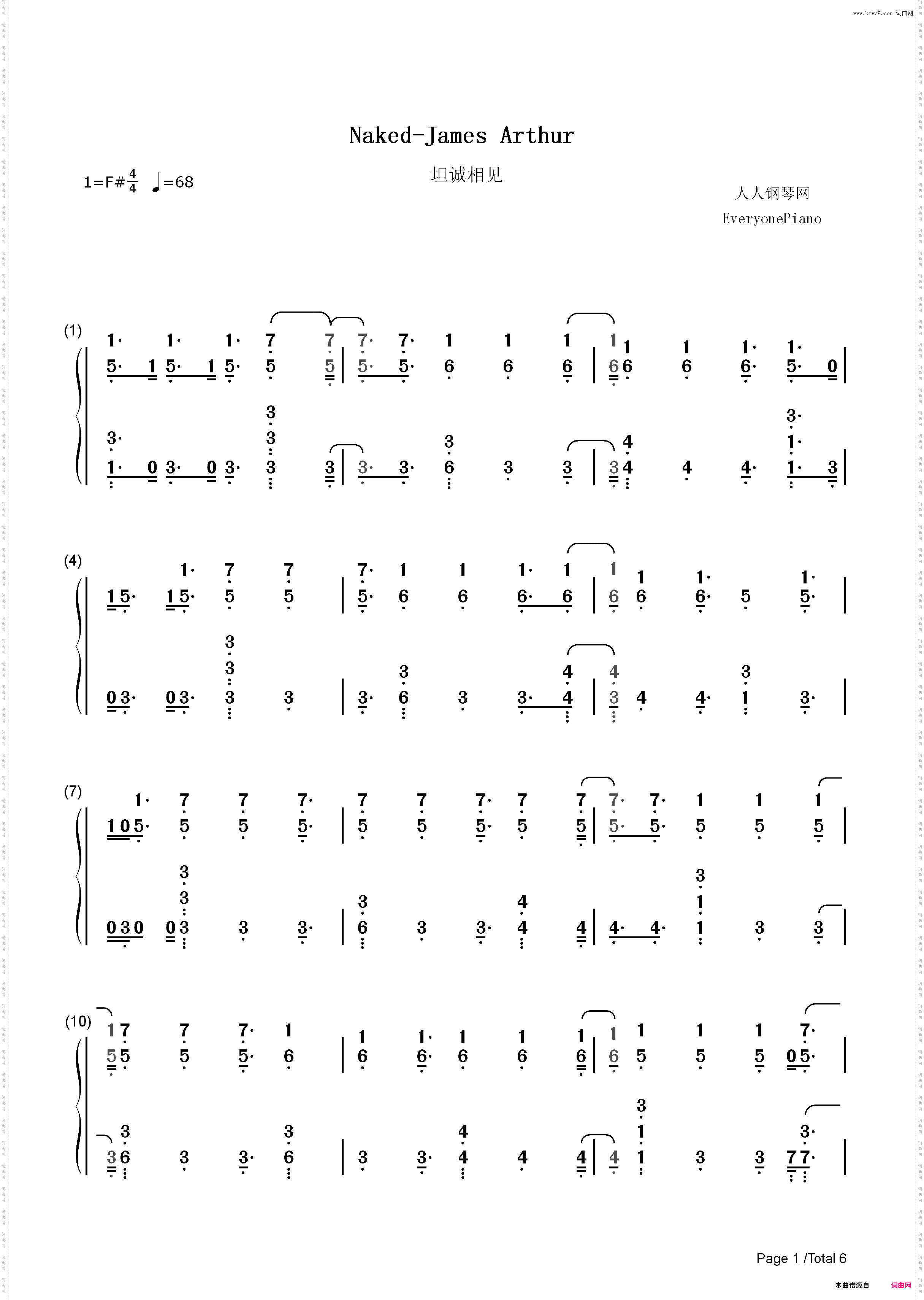 Naked-James Arthur_简谱版