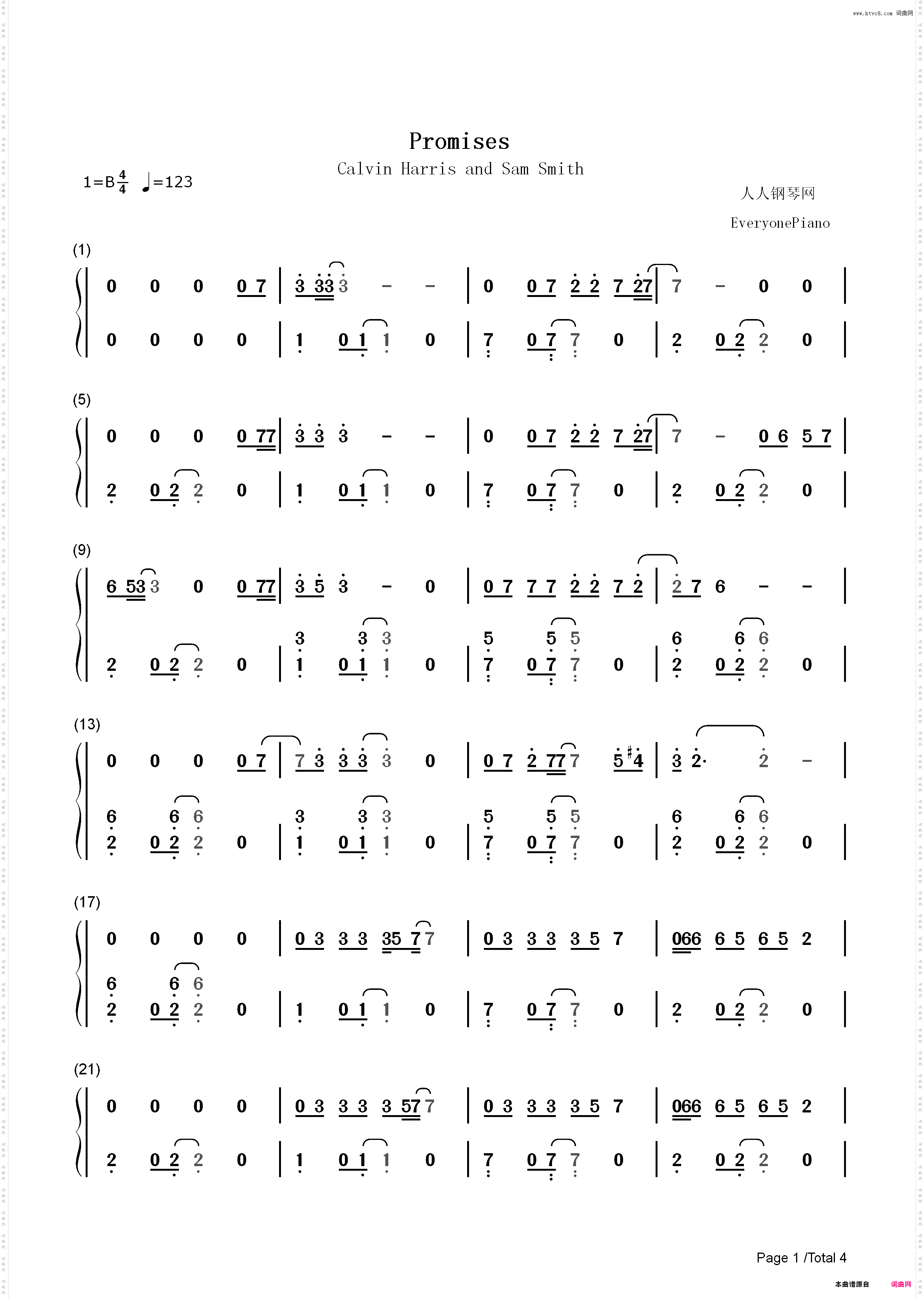 Promises-Calvin Harris和Sam Smith_简谱版