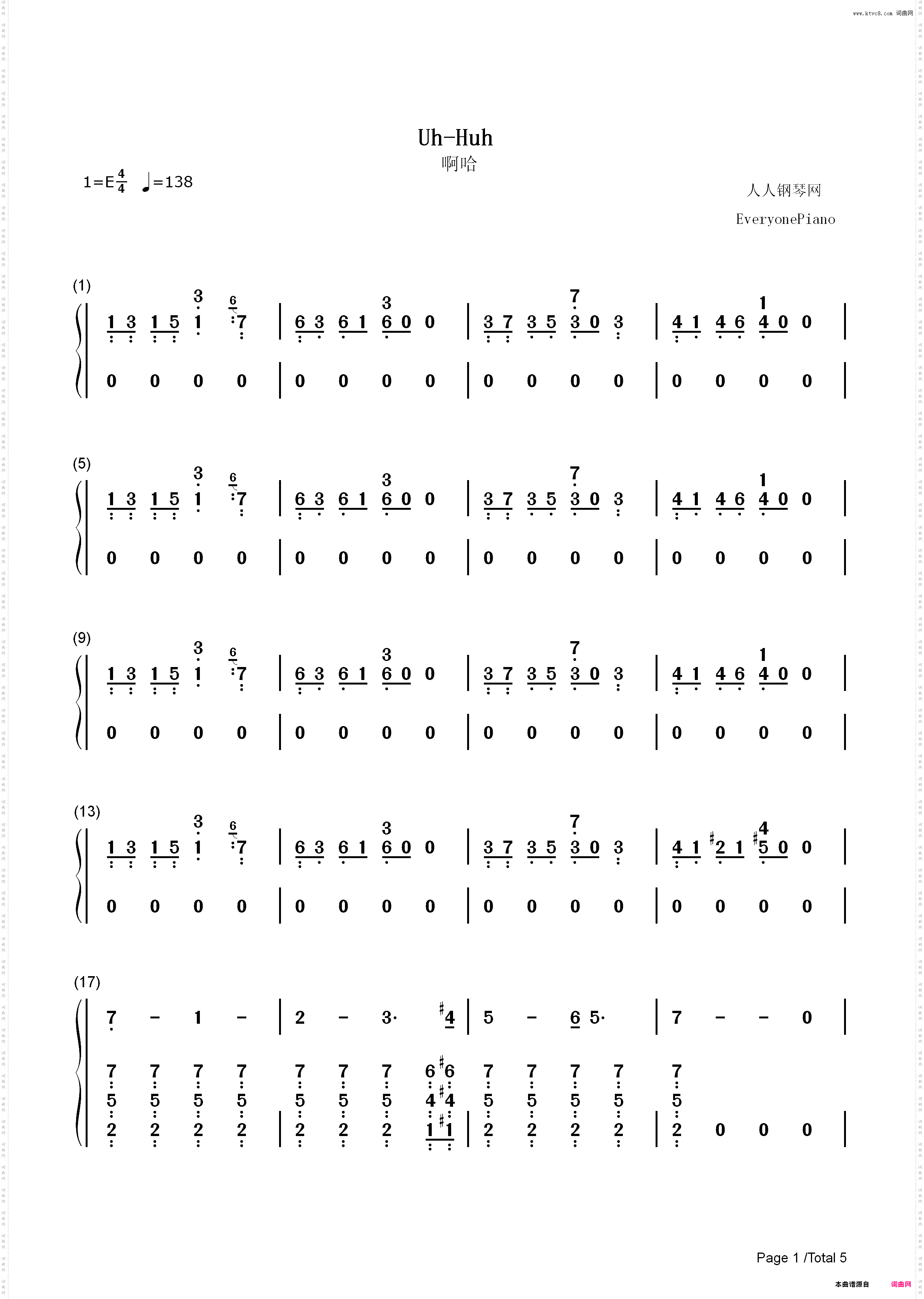 Uh Huh-Julia Michaels_简谱版