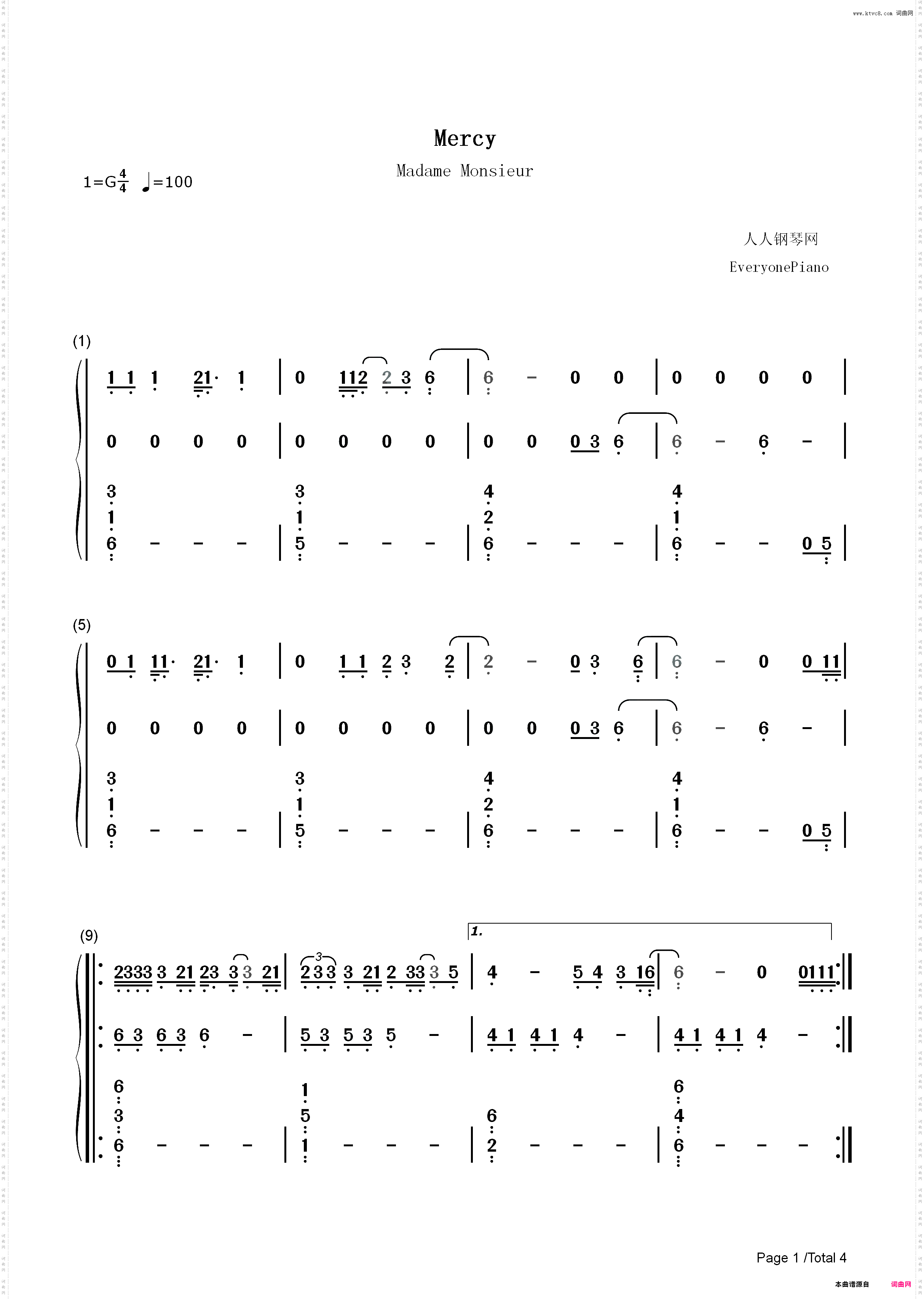 Mercy-2018欧洲歌唱大赛_简谱版