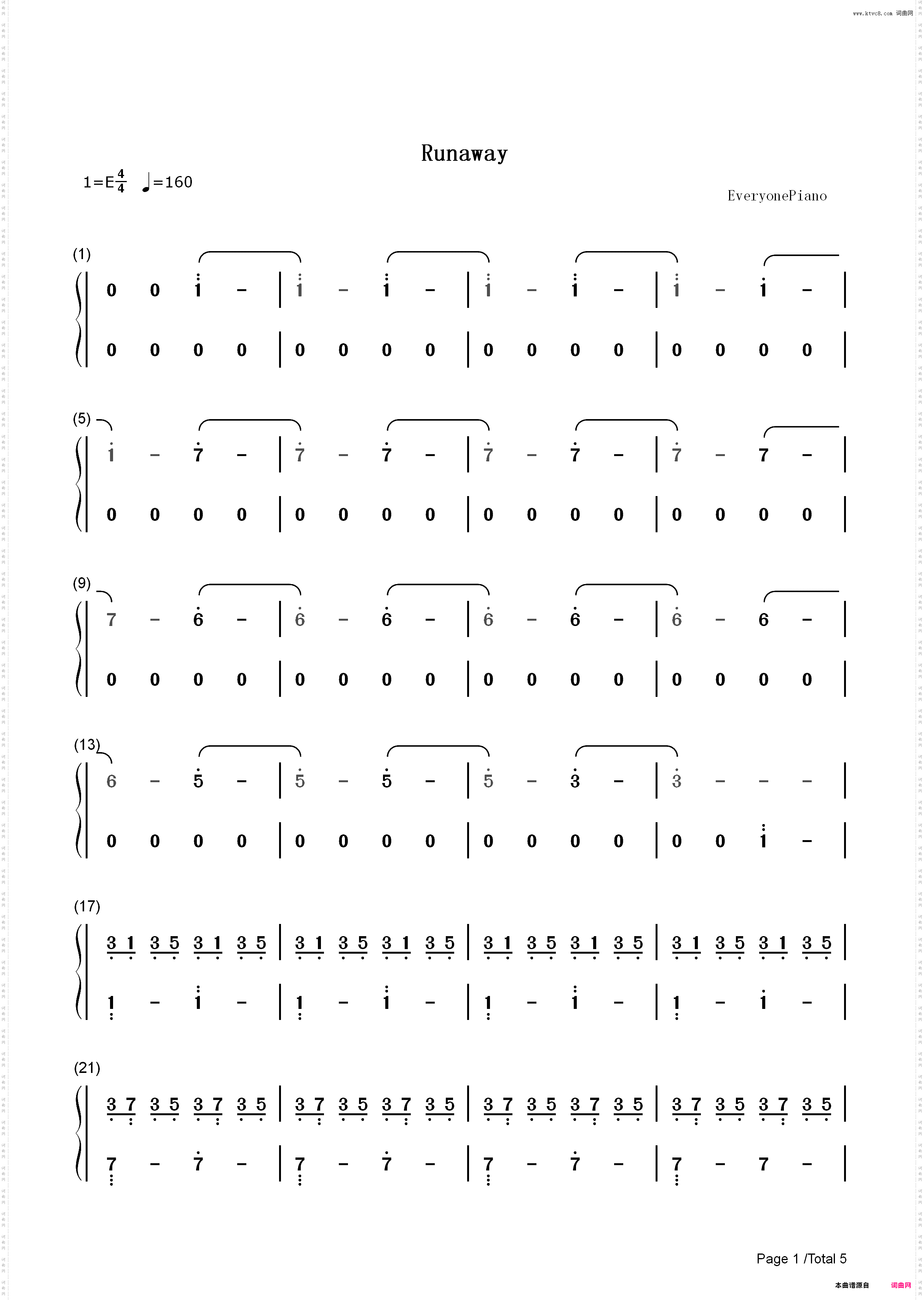 Runaway-Kanye West_简谱版