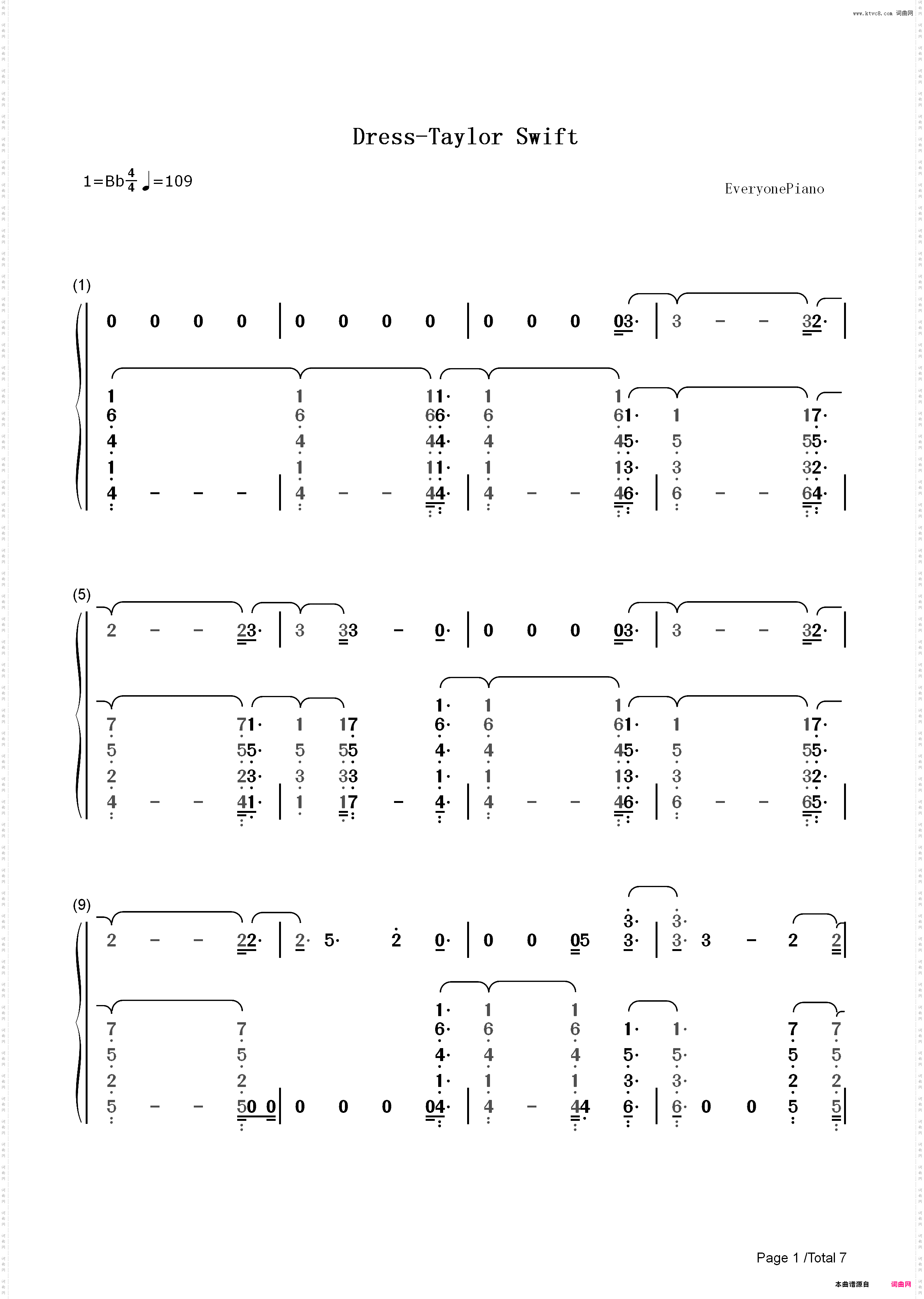 Dress-Taylor Swift_简谱版