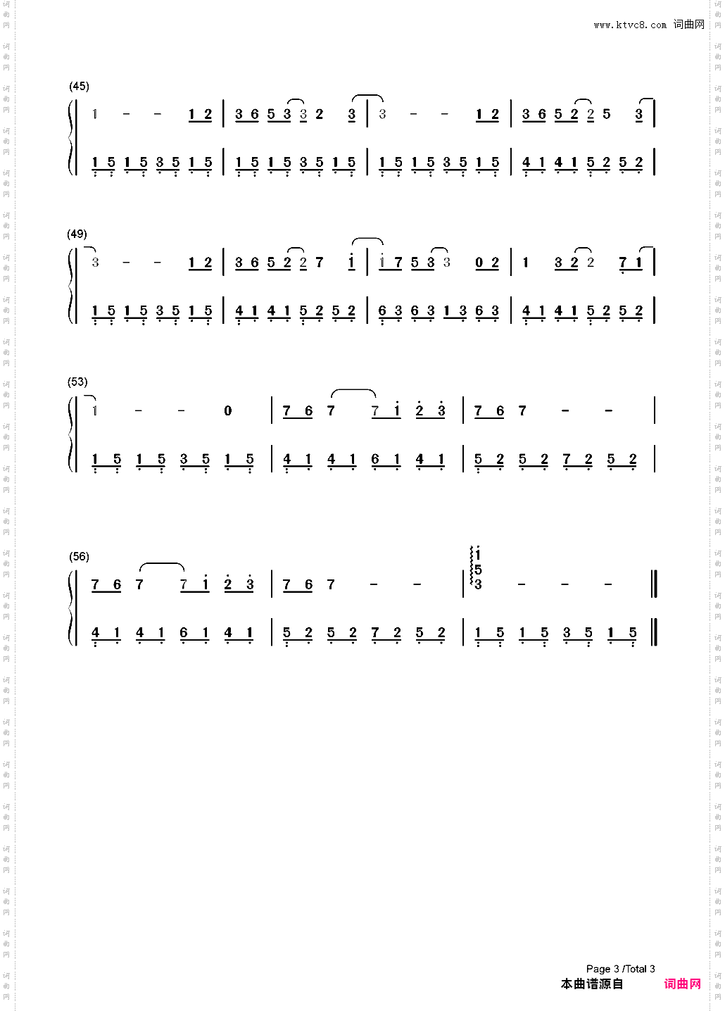 梦里花-张韶涵_简谱版