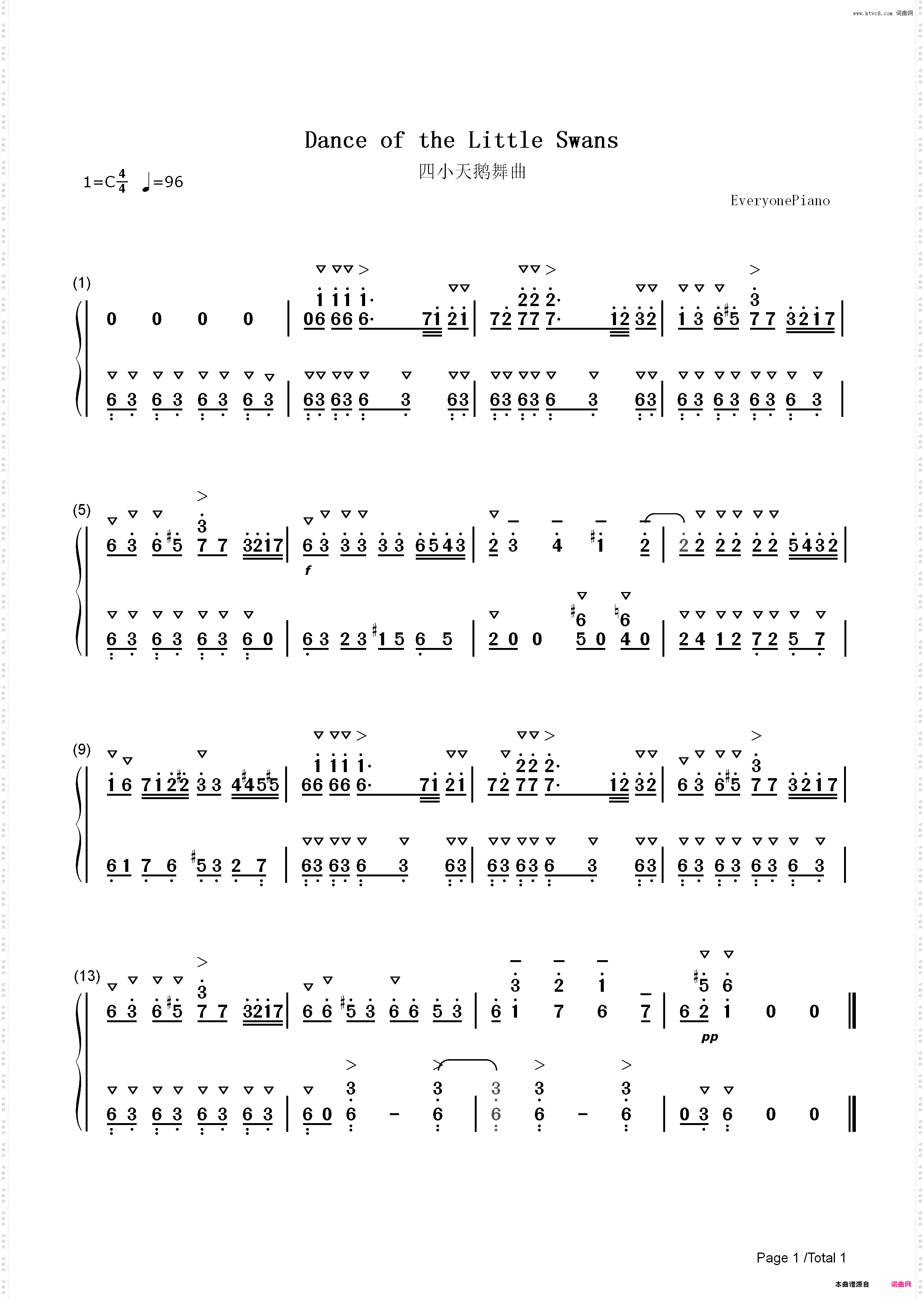 四小天鹅舞曲-Four Little Swan Dance_简谱版
