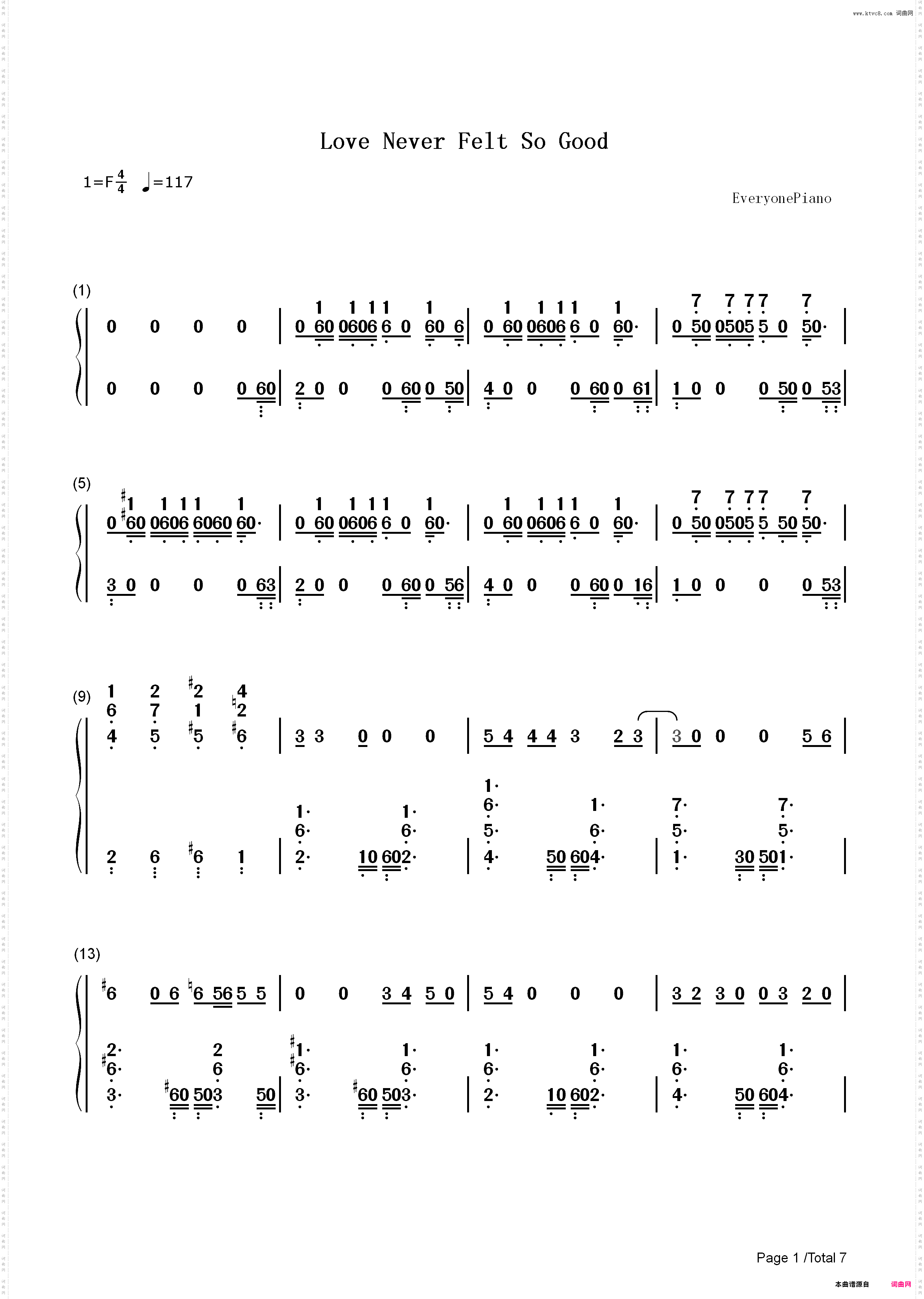 Love Never Felt So Good-Michael Jackson_简谱版