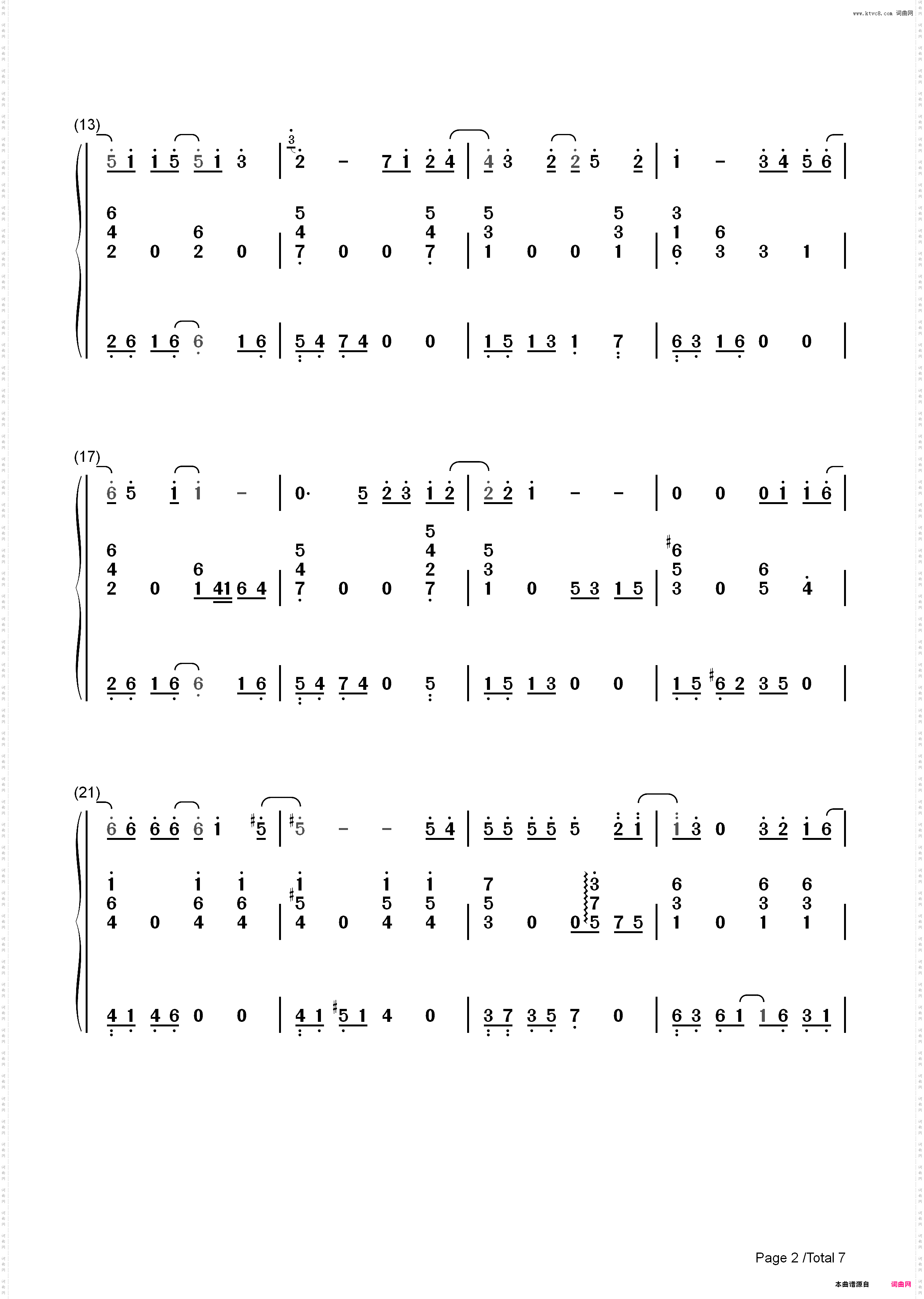 雨下一整晚-周杰伦_简谱版