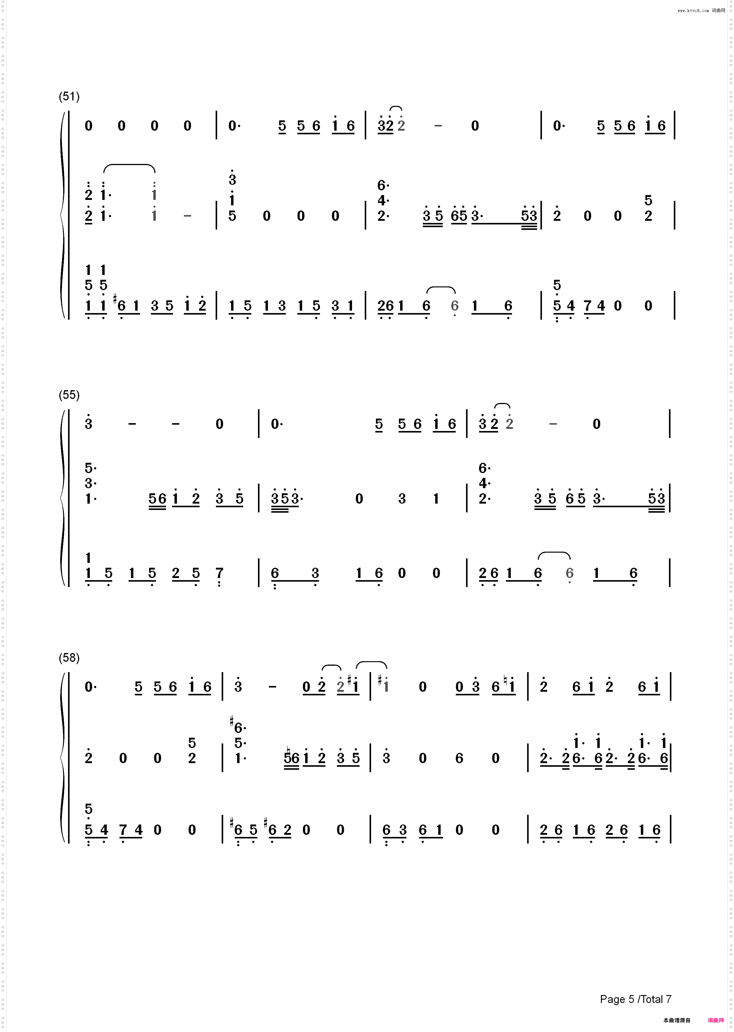 雨下一整晚-周杰伦_简谱版