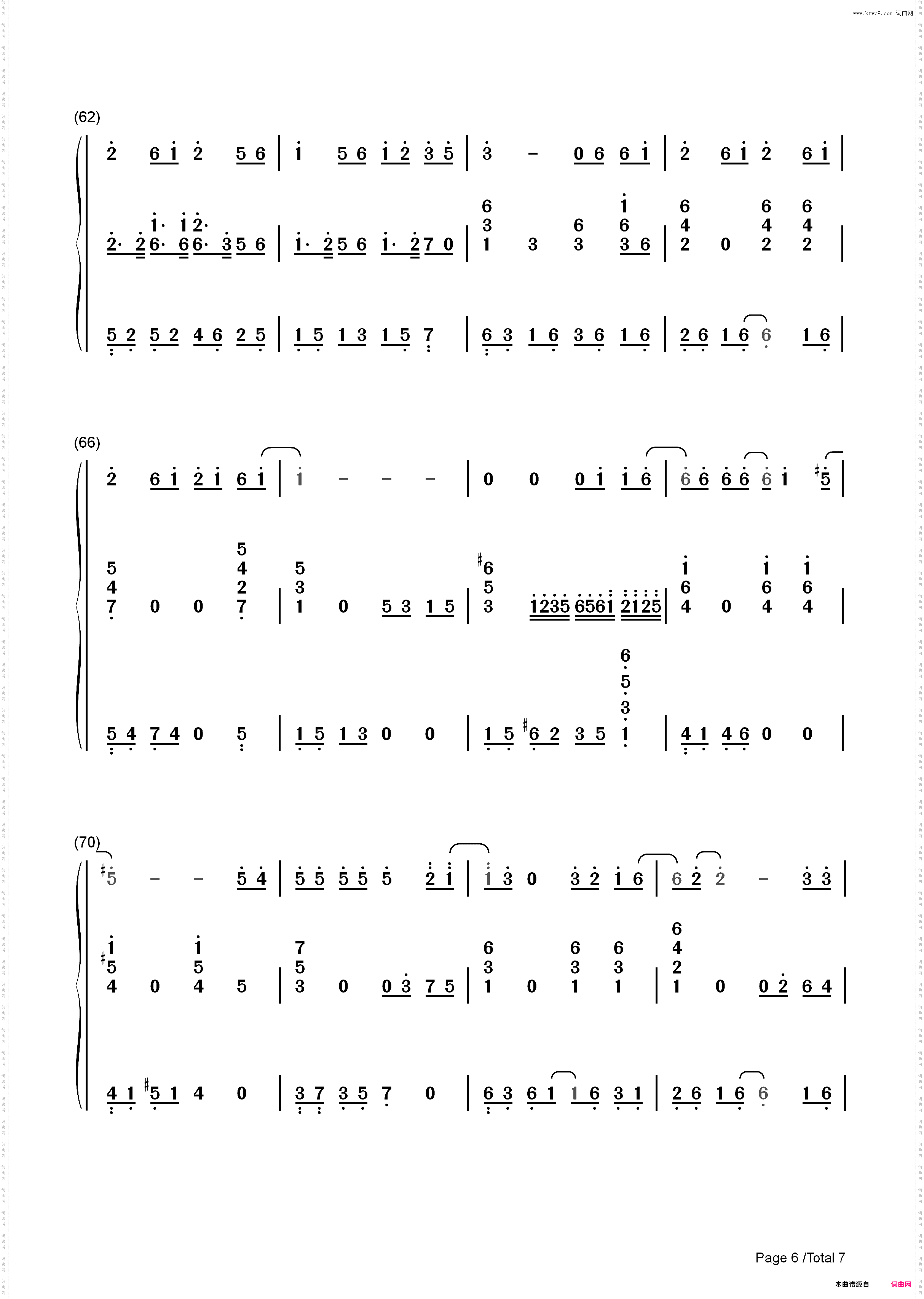 雨下一整晚-周杰伦_简谱版