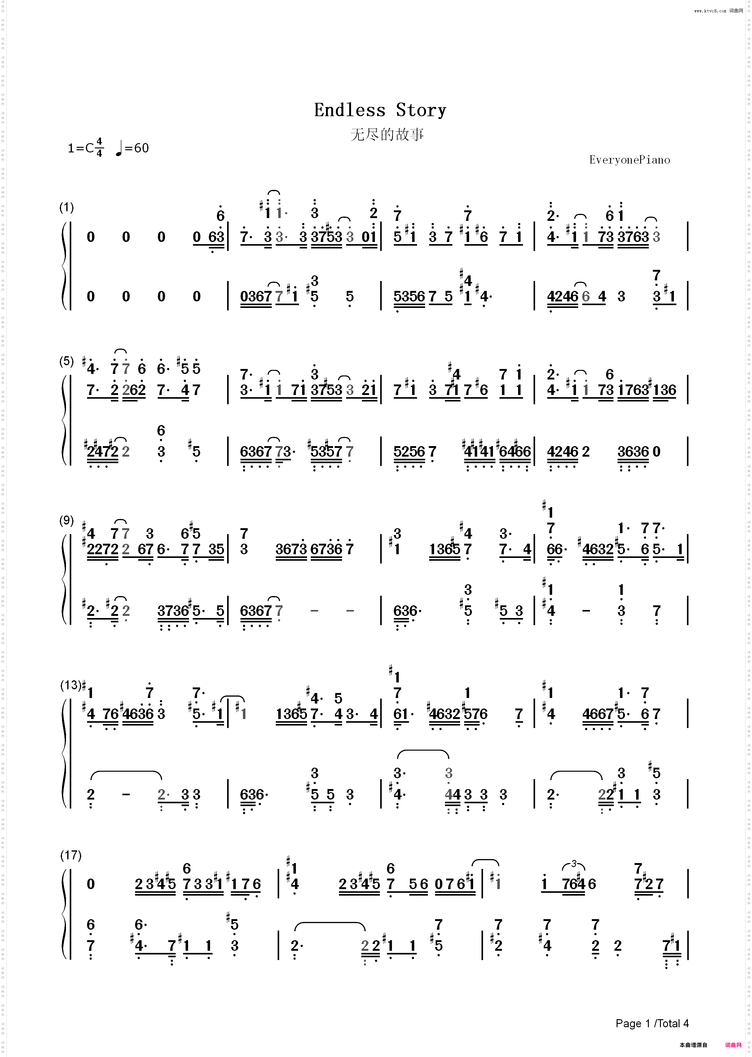 Endless Story-电影NANA插曲_简谱版