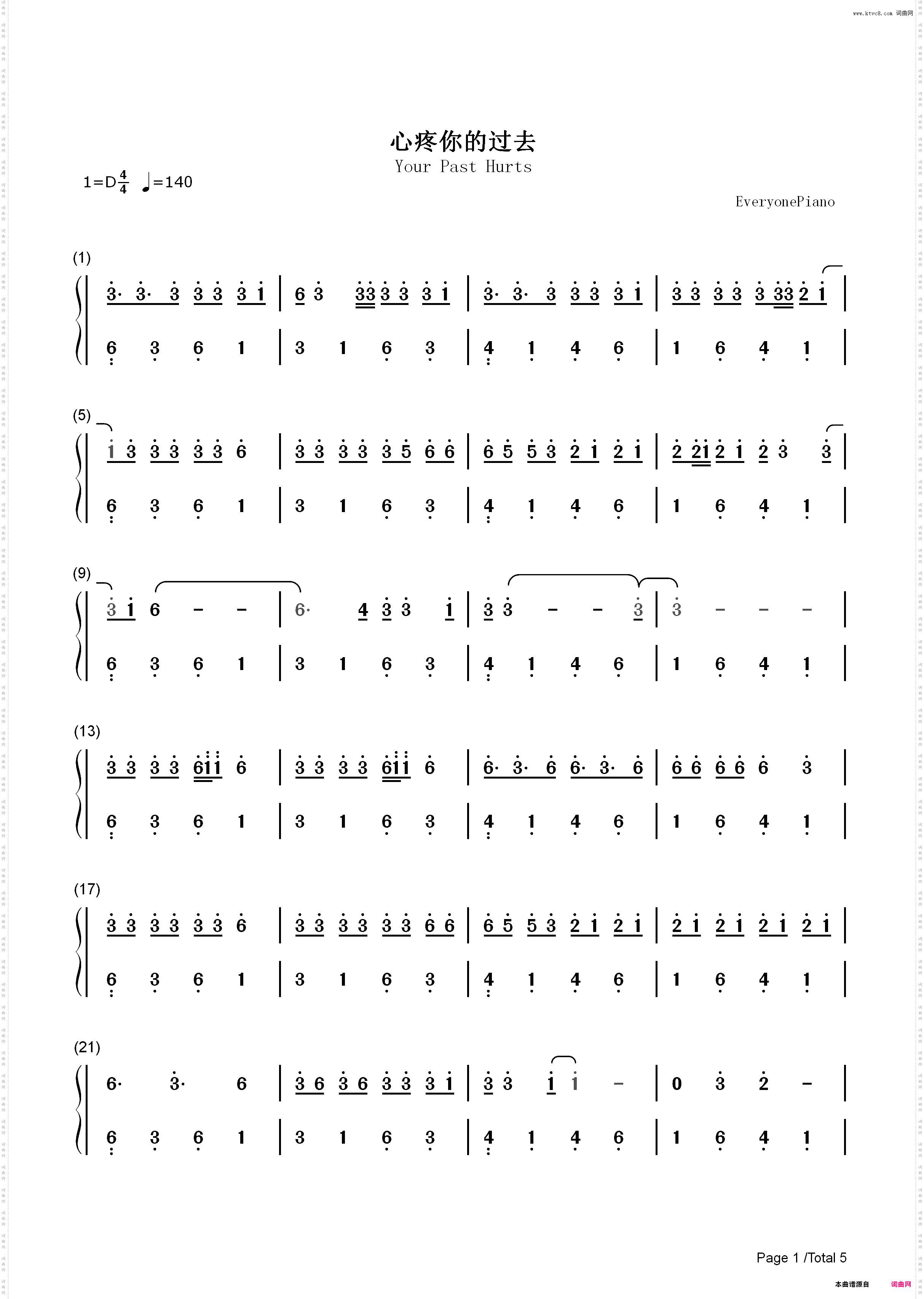 心疼你的过去-许嵩_简谱版