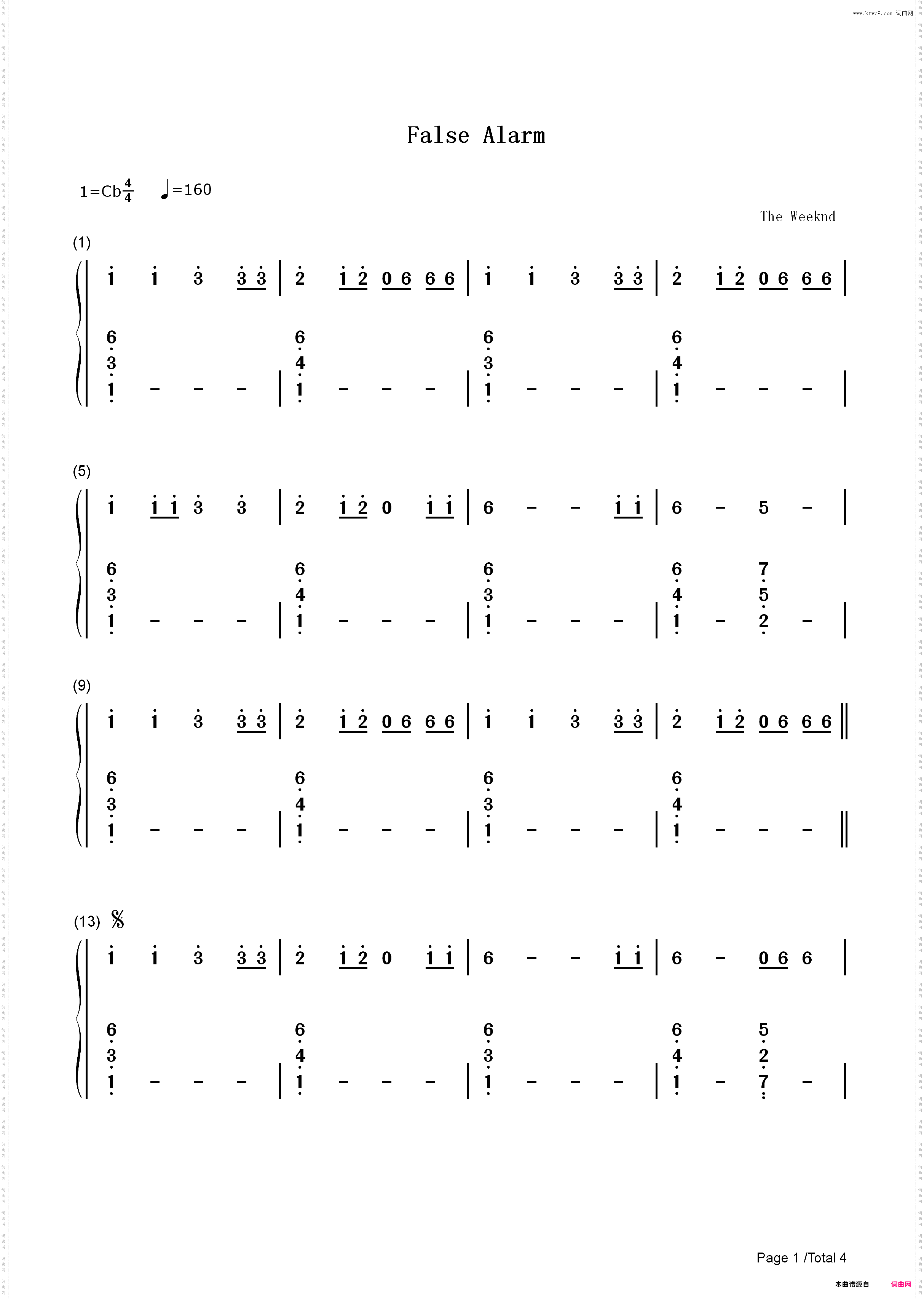 False Alarm-The Weeknd_简谱版