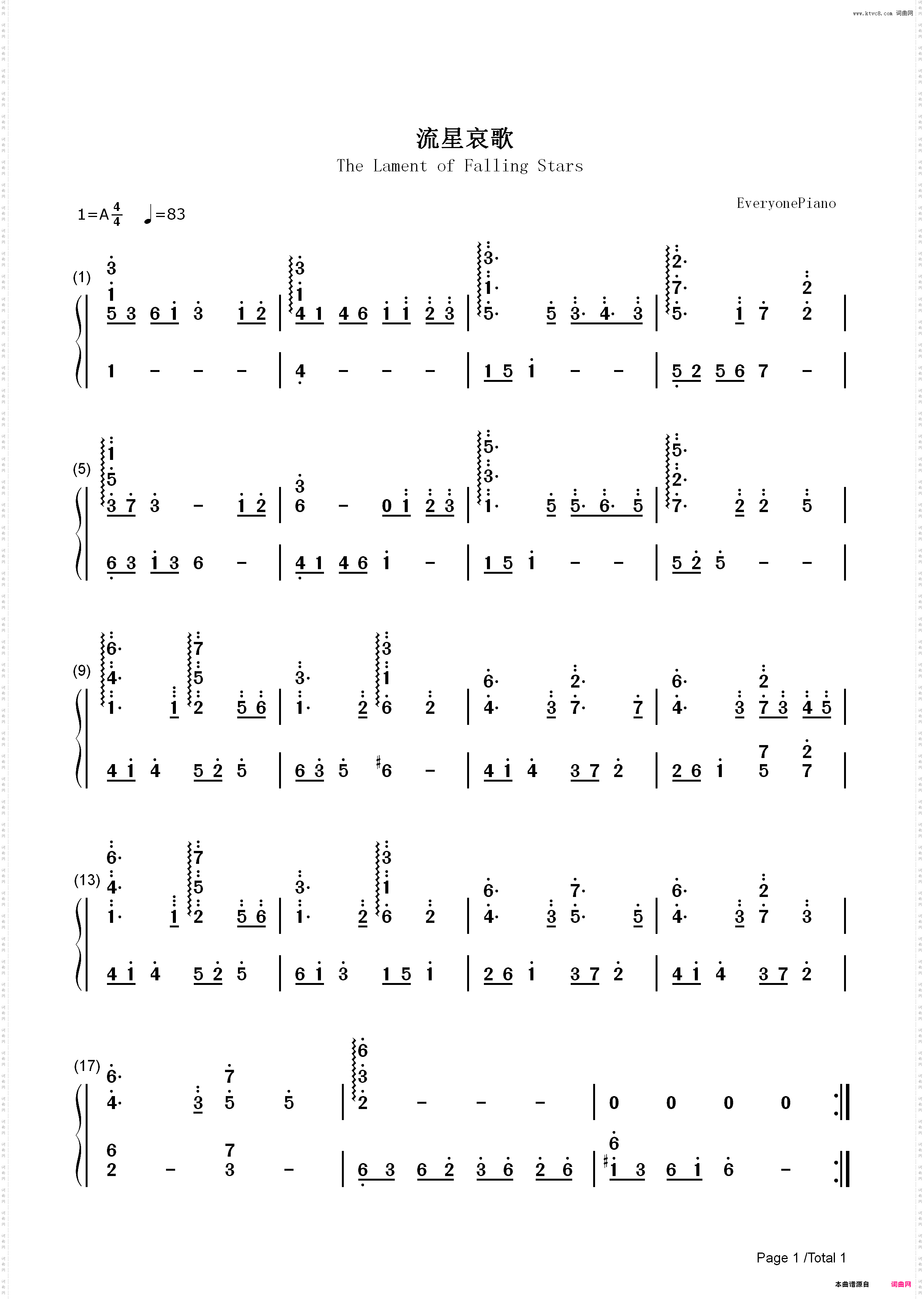 流星哀歌-口袋妖怪红蓝宝石OST_简谱版